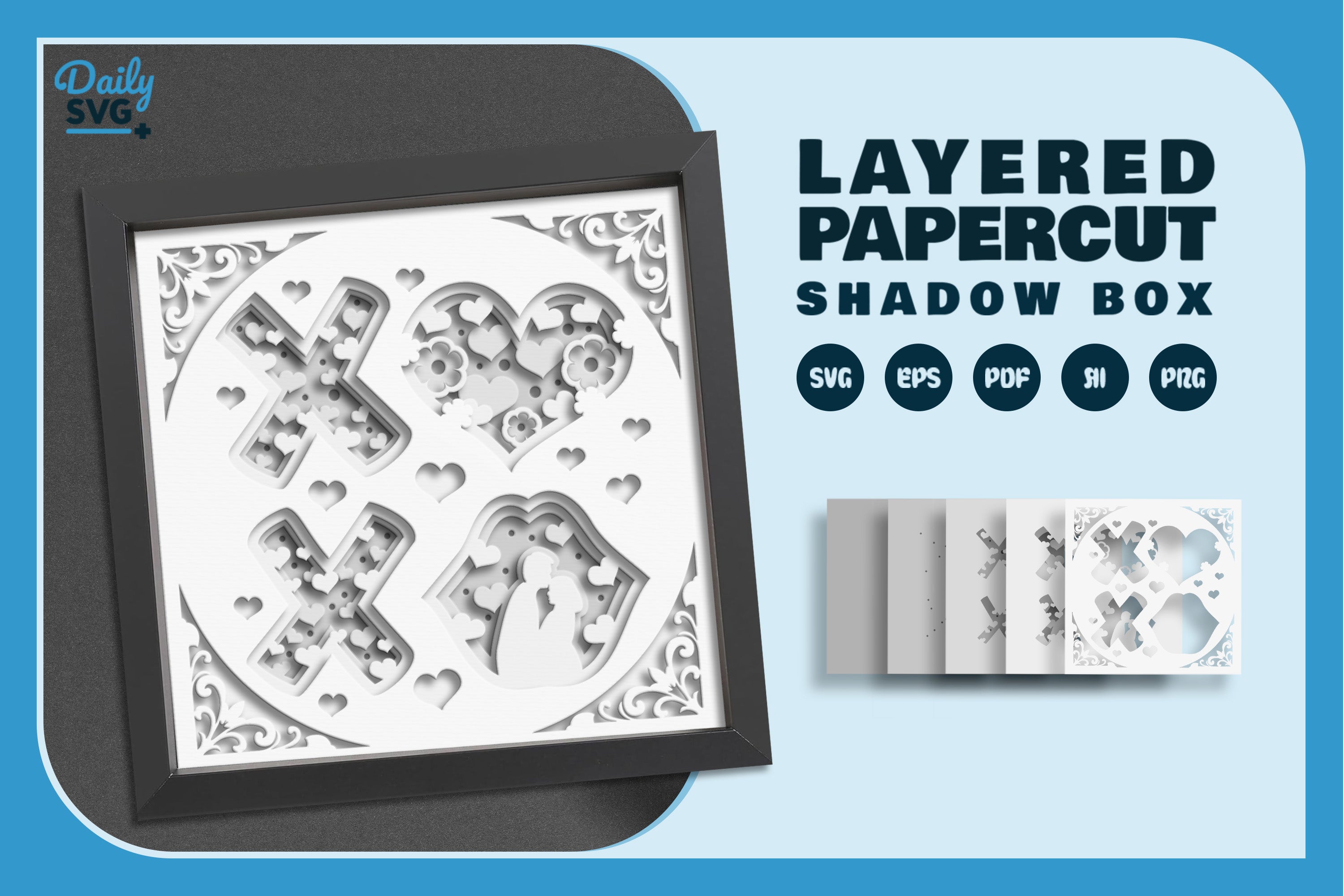 White Valentine XOXO Couple Papercut SVG Bundle