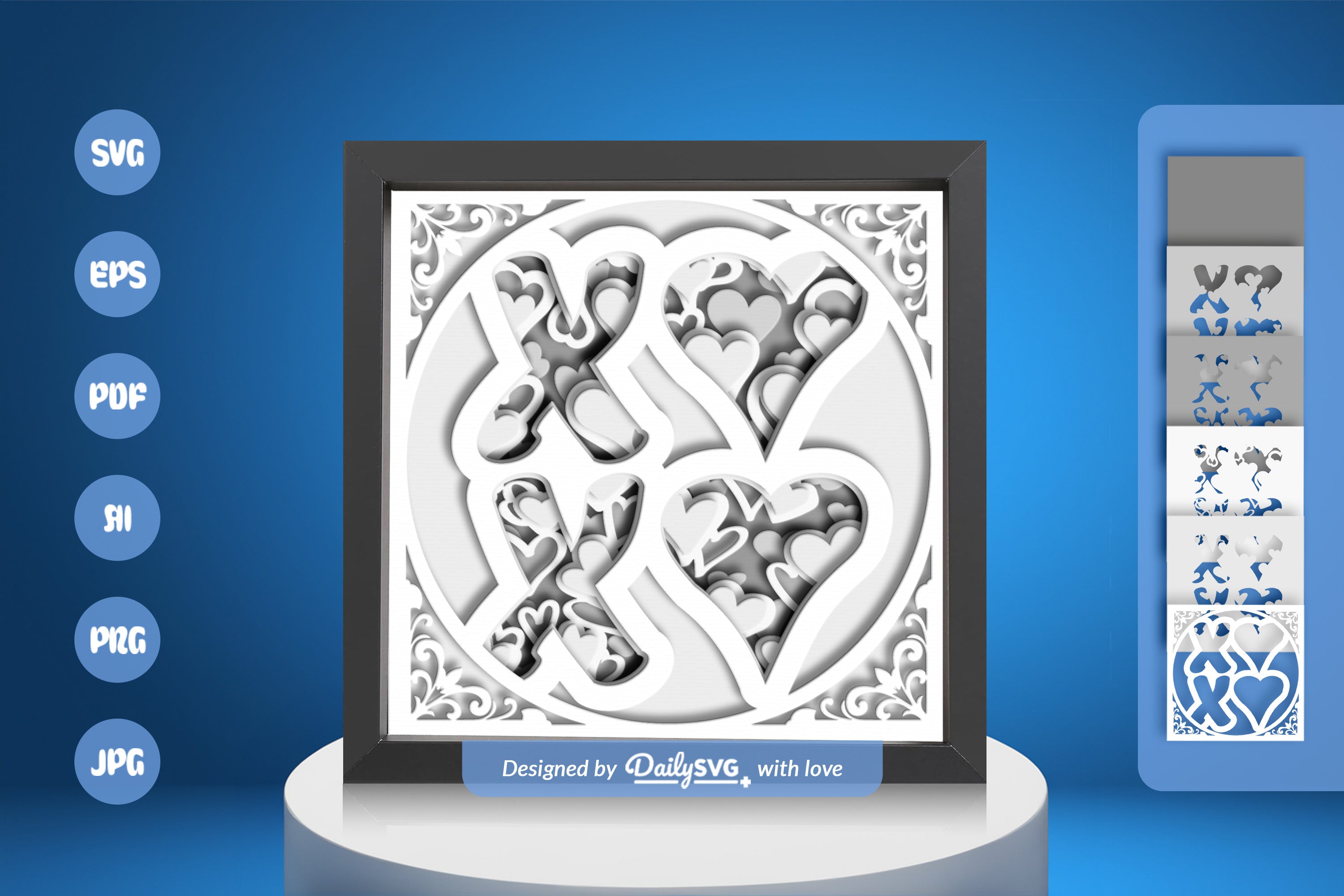 White Valentine XOXO Papercut SVG Bundle