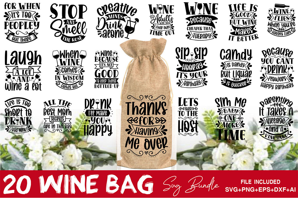 Wine Bag SVG Bundle - CraftNest - Digital Crafting and Art