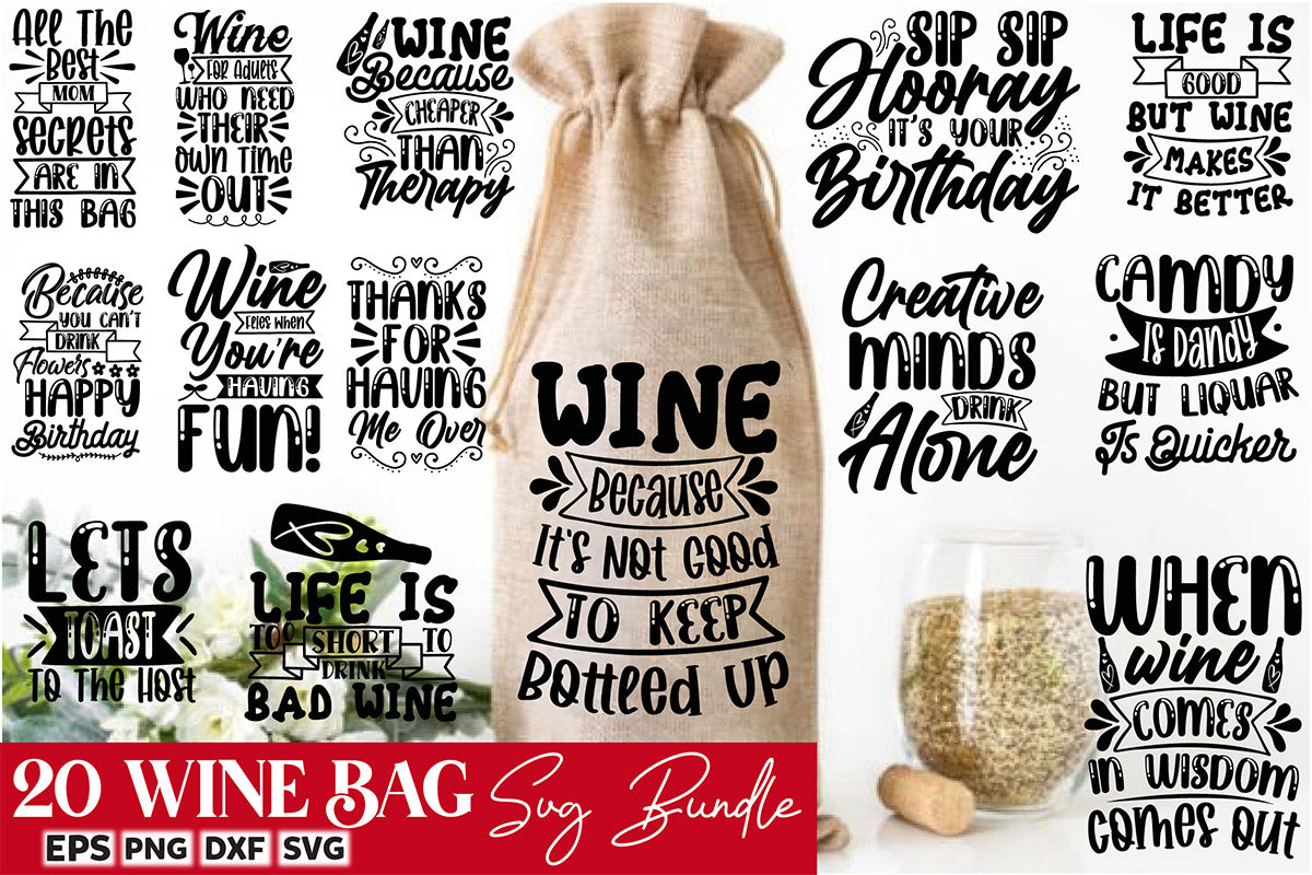 Wine Bag SVG Bundle 2 - CraftNest - Digital Crafting and Art