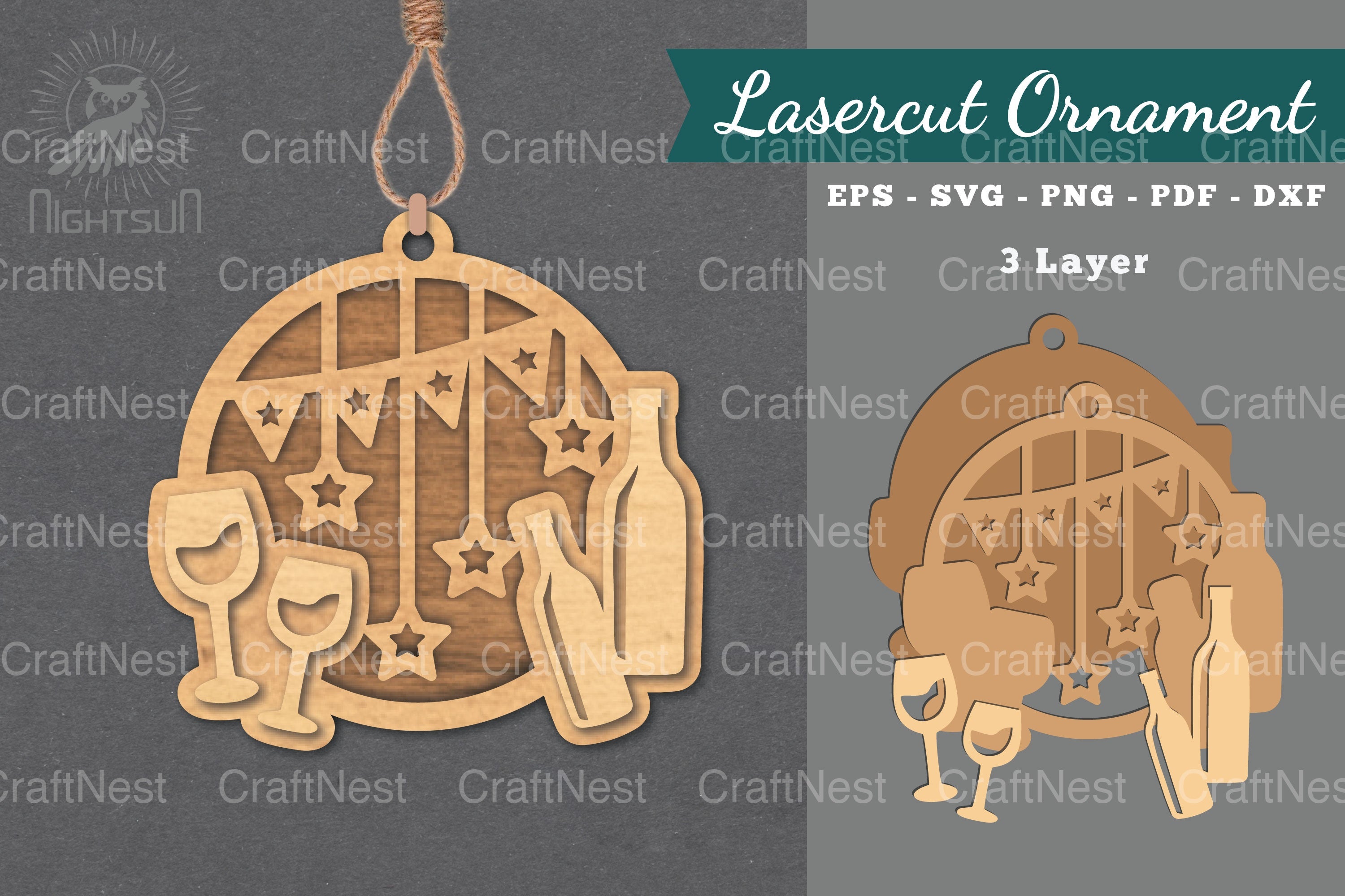Wine Laser Cut Ornament SVG Bundle - CraftNest - Digital Crafting and Art