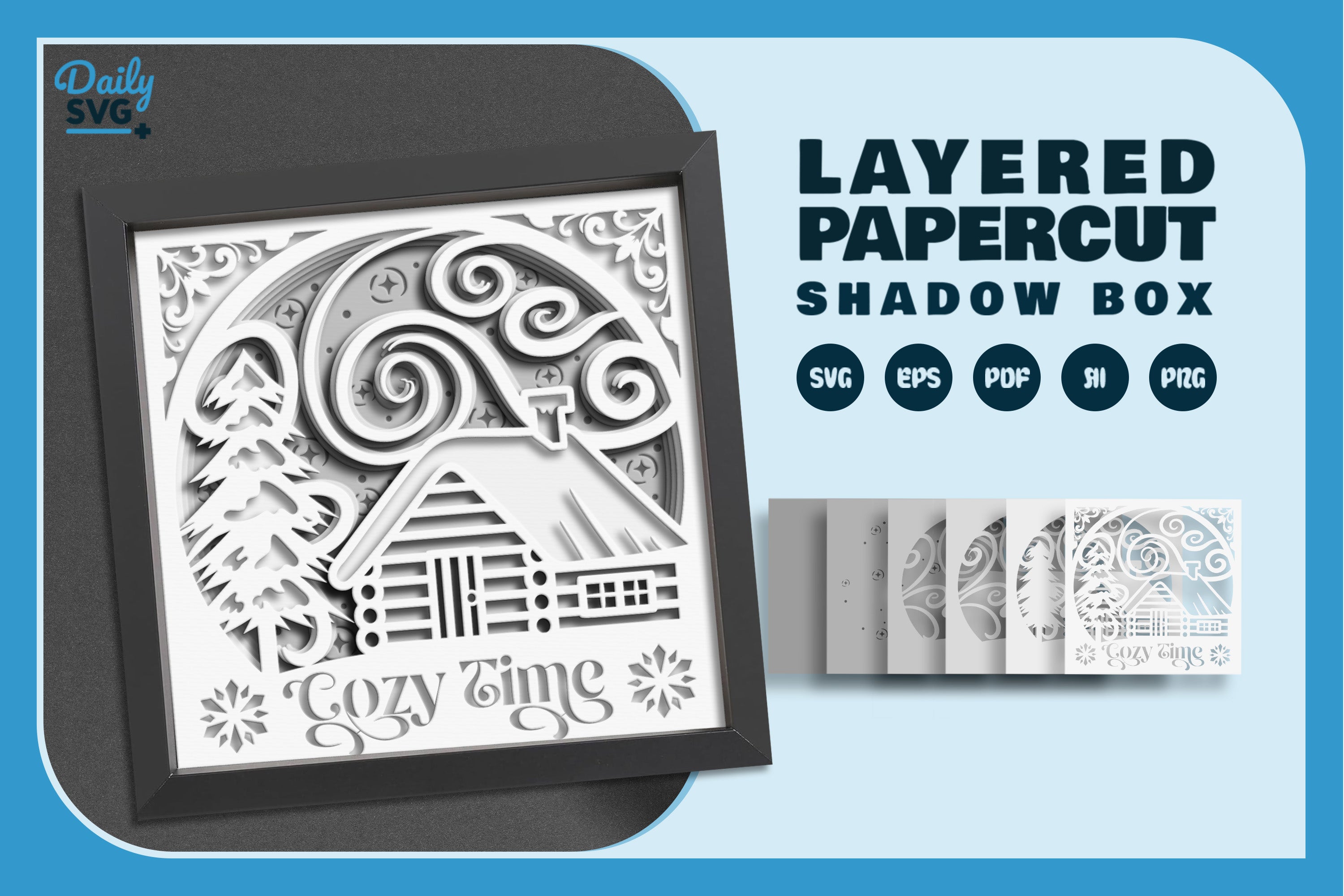 Winter Cabin White Papercut SVG Bundle