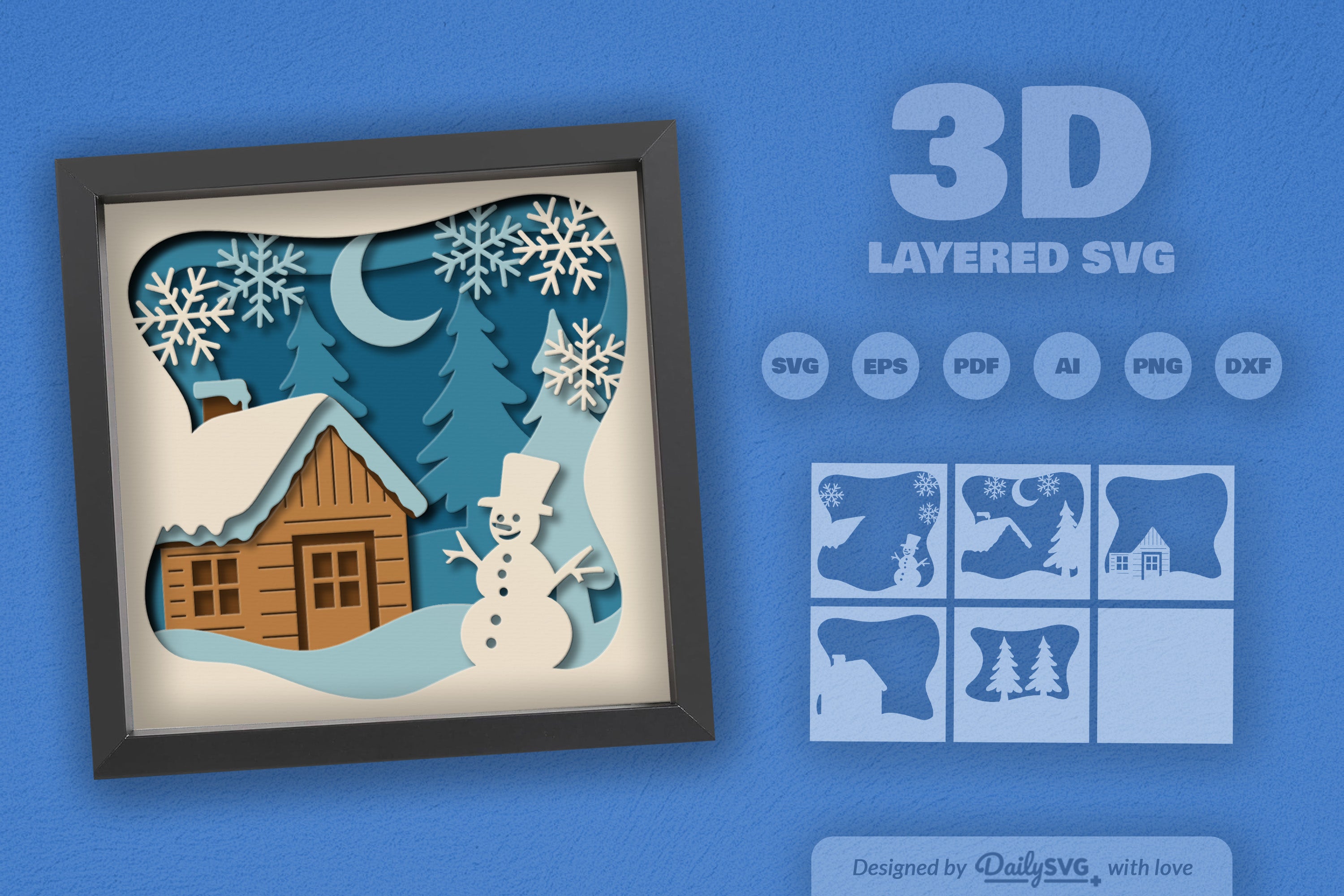 Winter Cabin Papercut SVG Bundle with Snowman