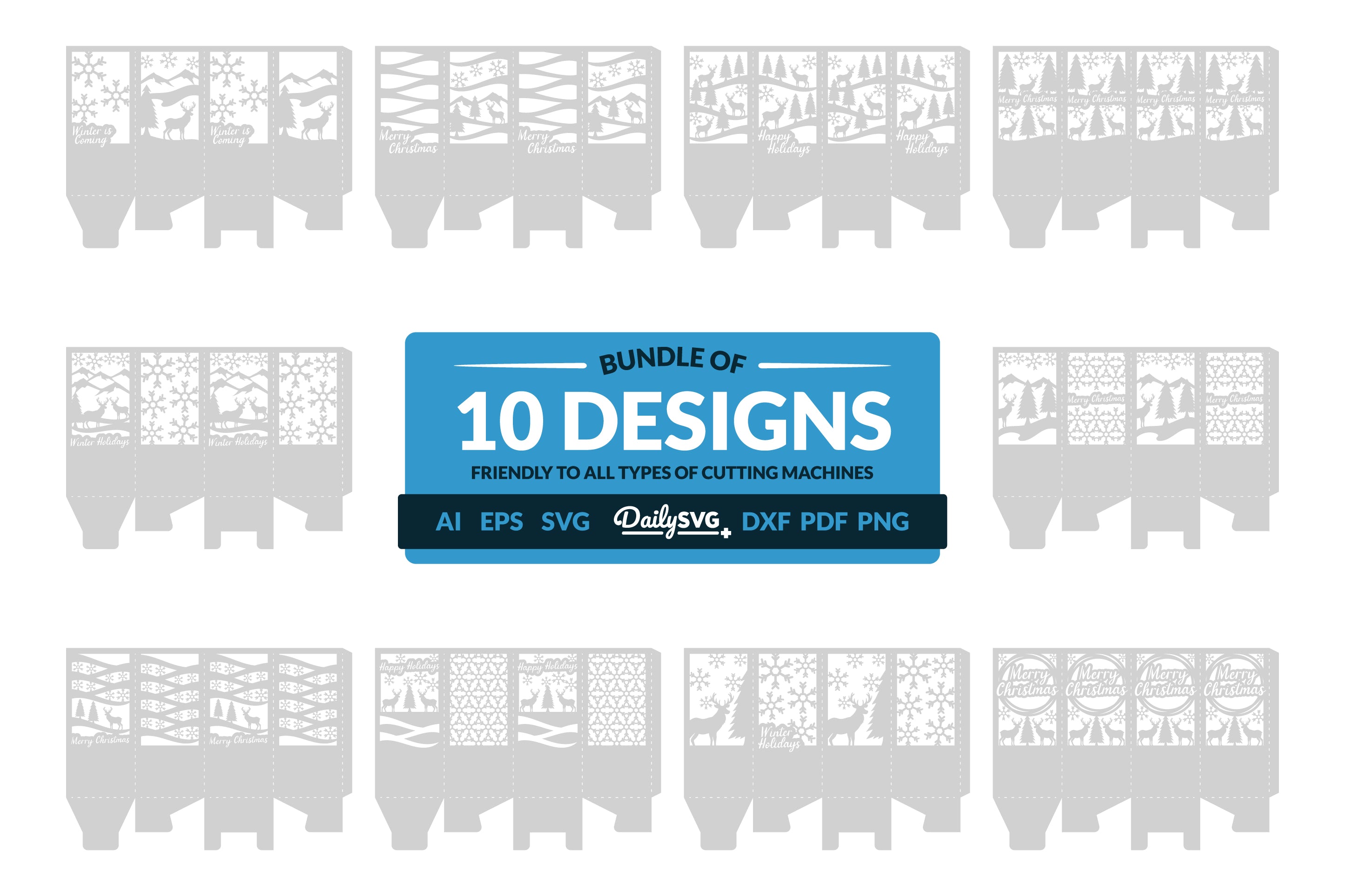 Winter Deer Christmas Lantern Papercut Clipart SVG Bundle