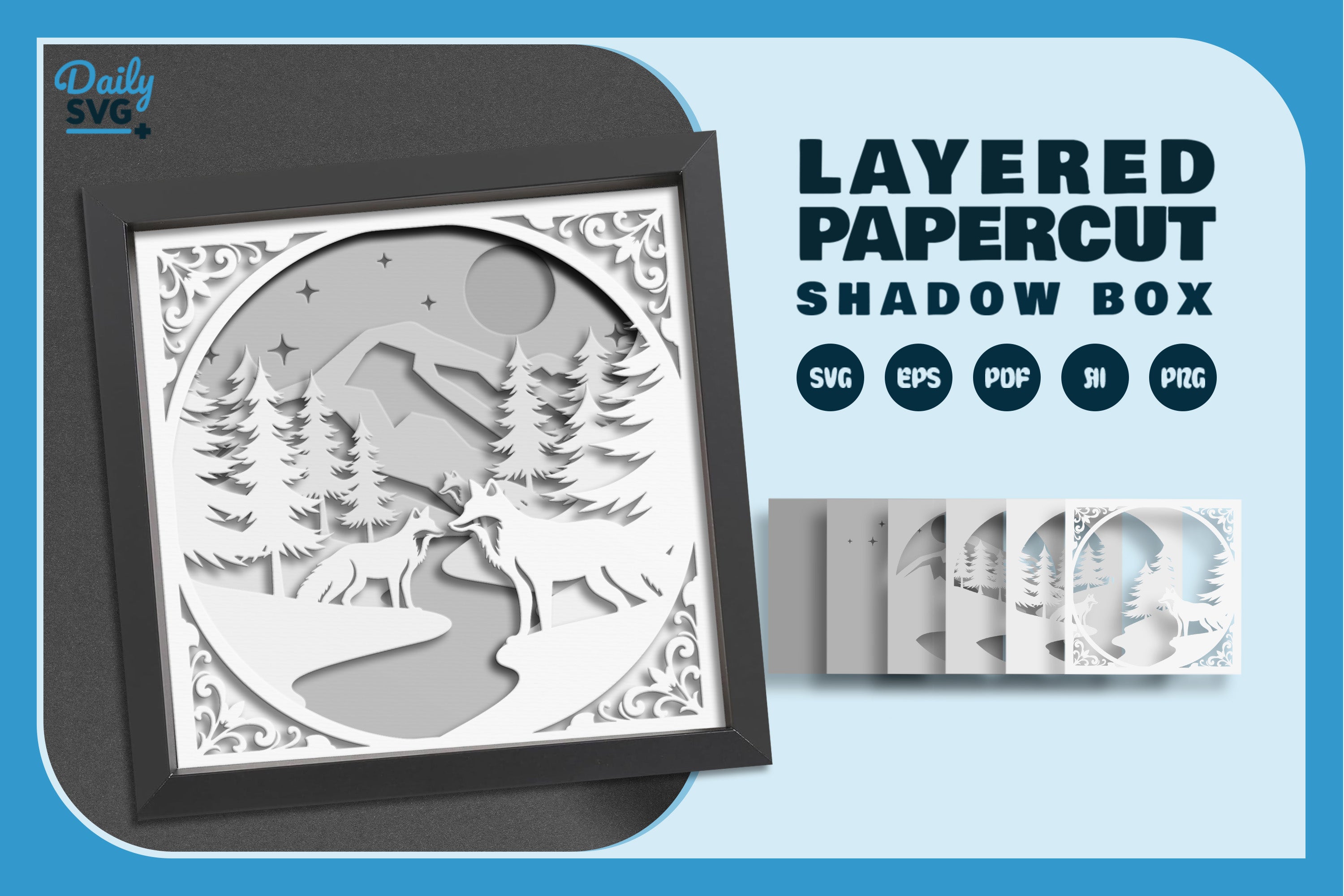 Winter Fox White Papercut SVG Bundle