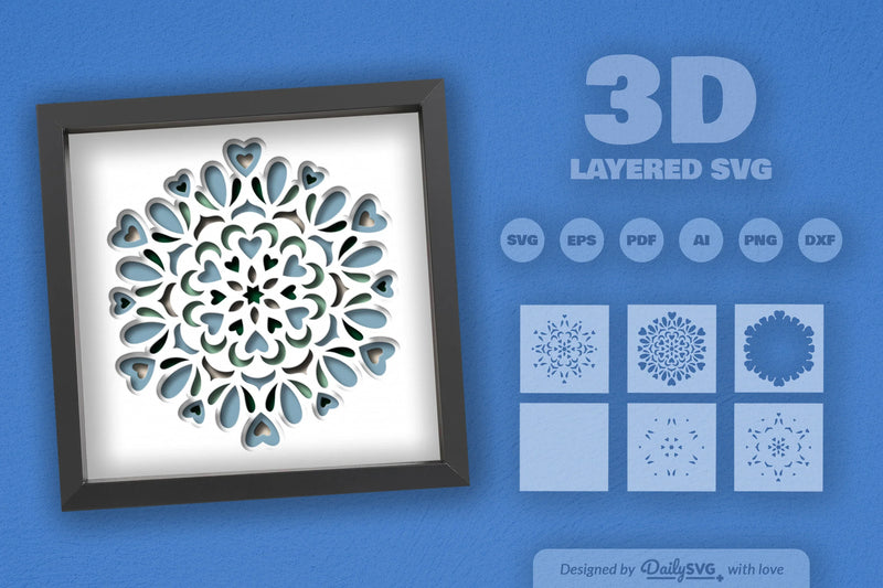 Winter Mandala Heart Papercut SVG Bundle - CraftNest - Digital Crafting and Art