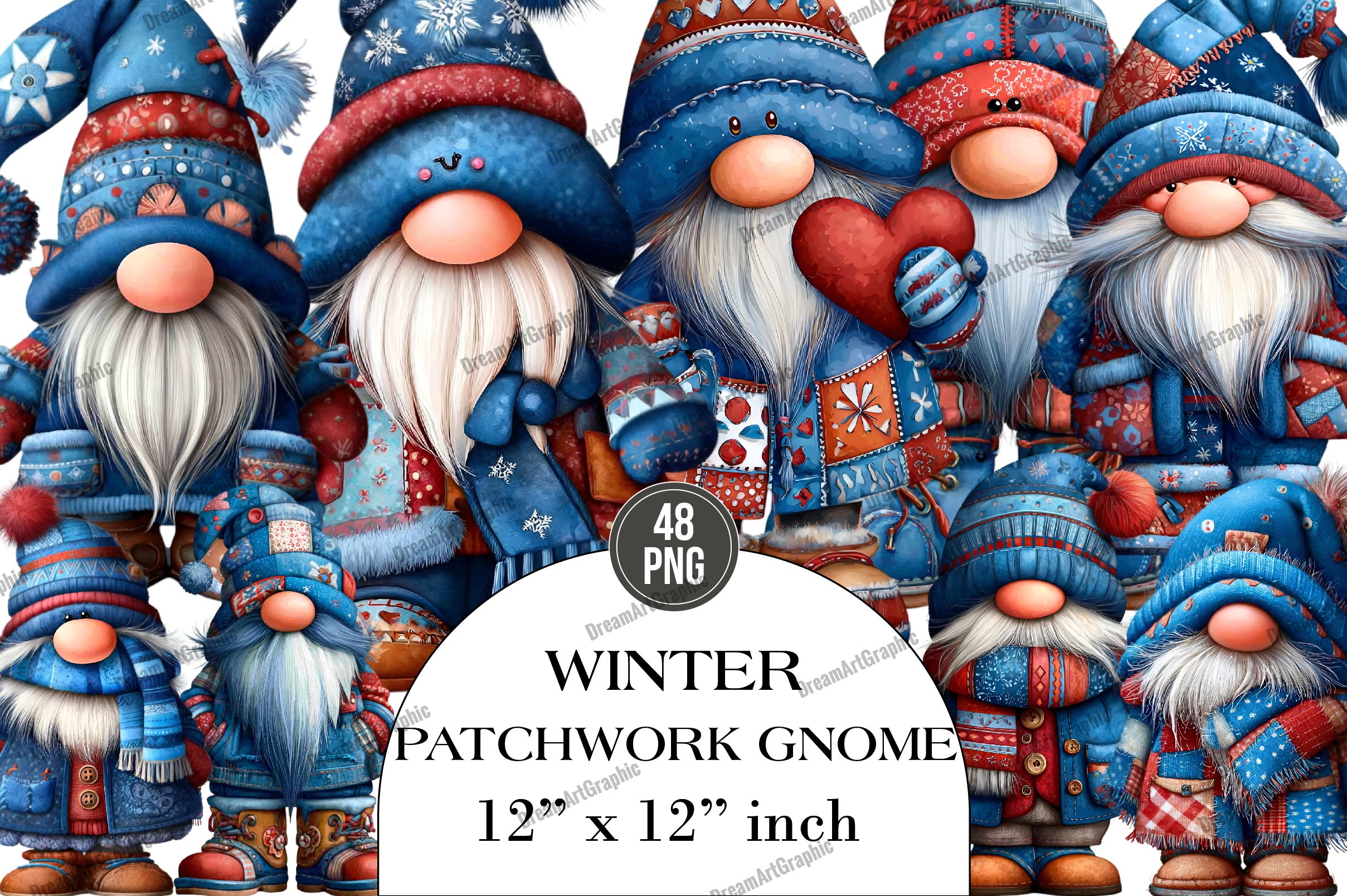 Winter Patchwork Gnome Clipart Bundle