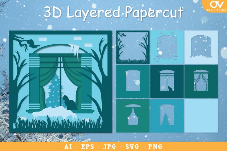 Winter Window Layered Papercut SVG Bundle