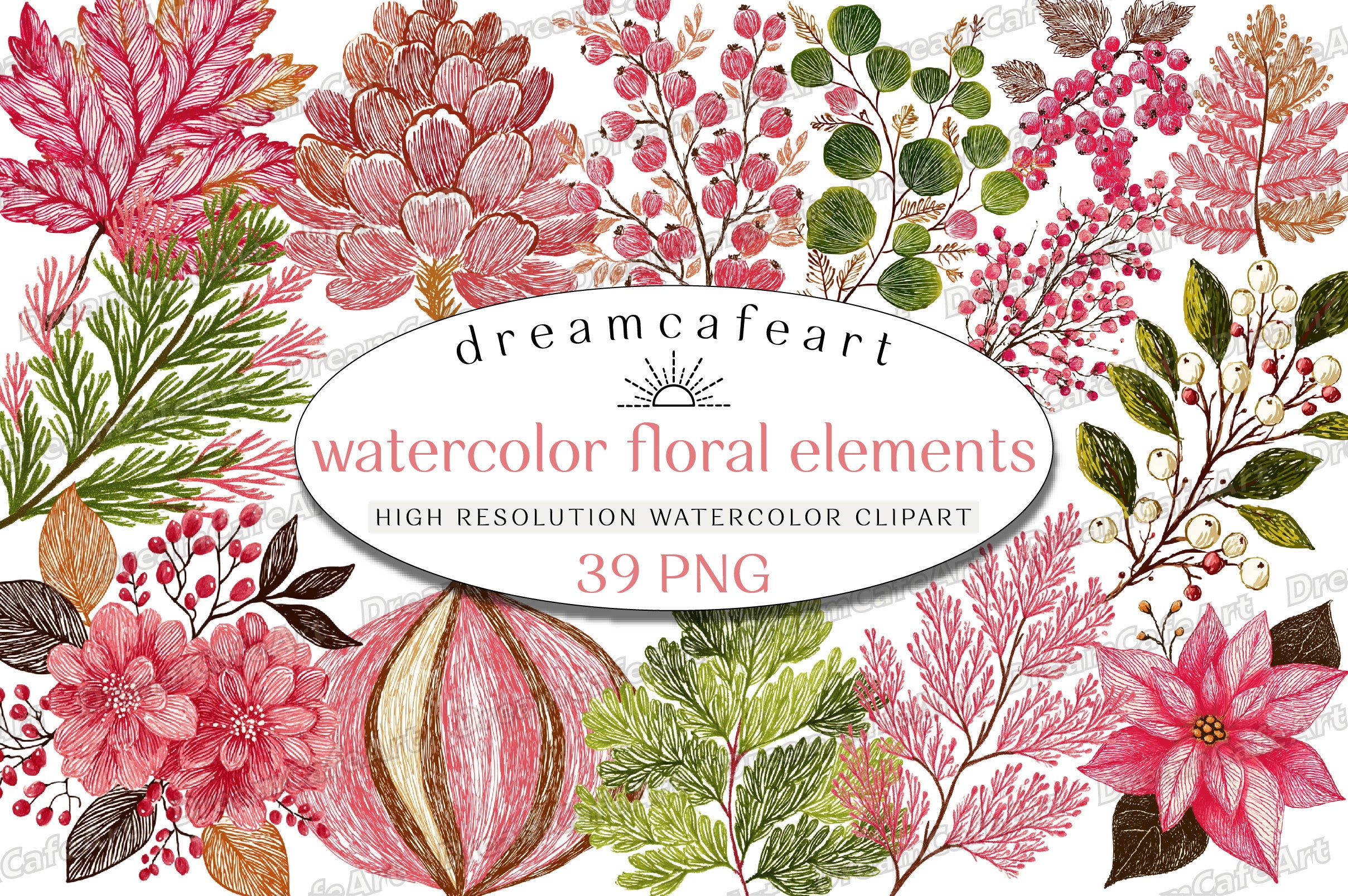 Winter & Fall Floral Elements Clipart Bundle