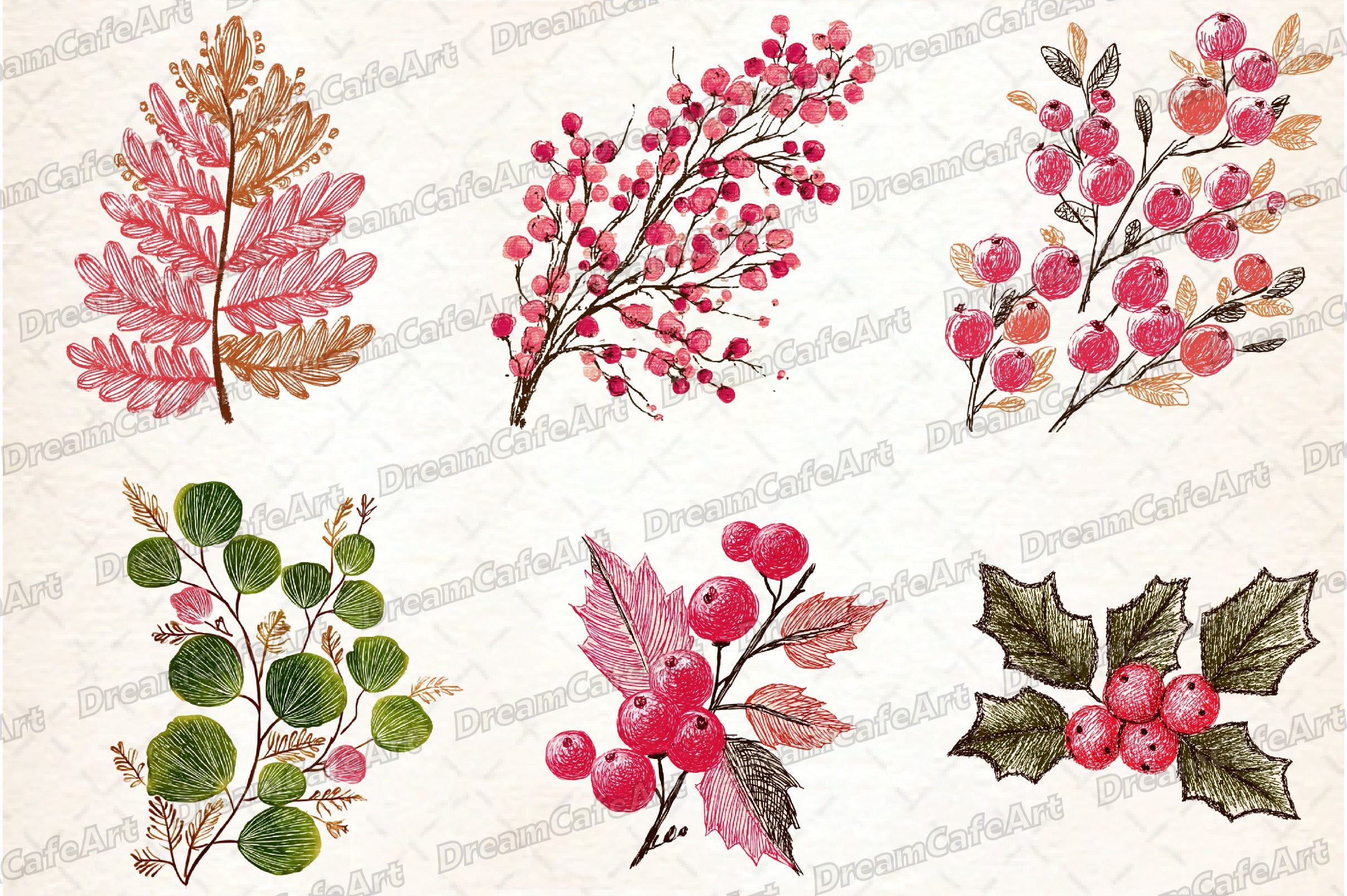Winter & Fall Floral Elements Clipart Bundle