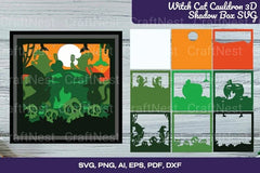 Witch Cat Cauldron 3D Shadow Box SVG Bundle - CraftNest - Digital Crafting and Art