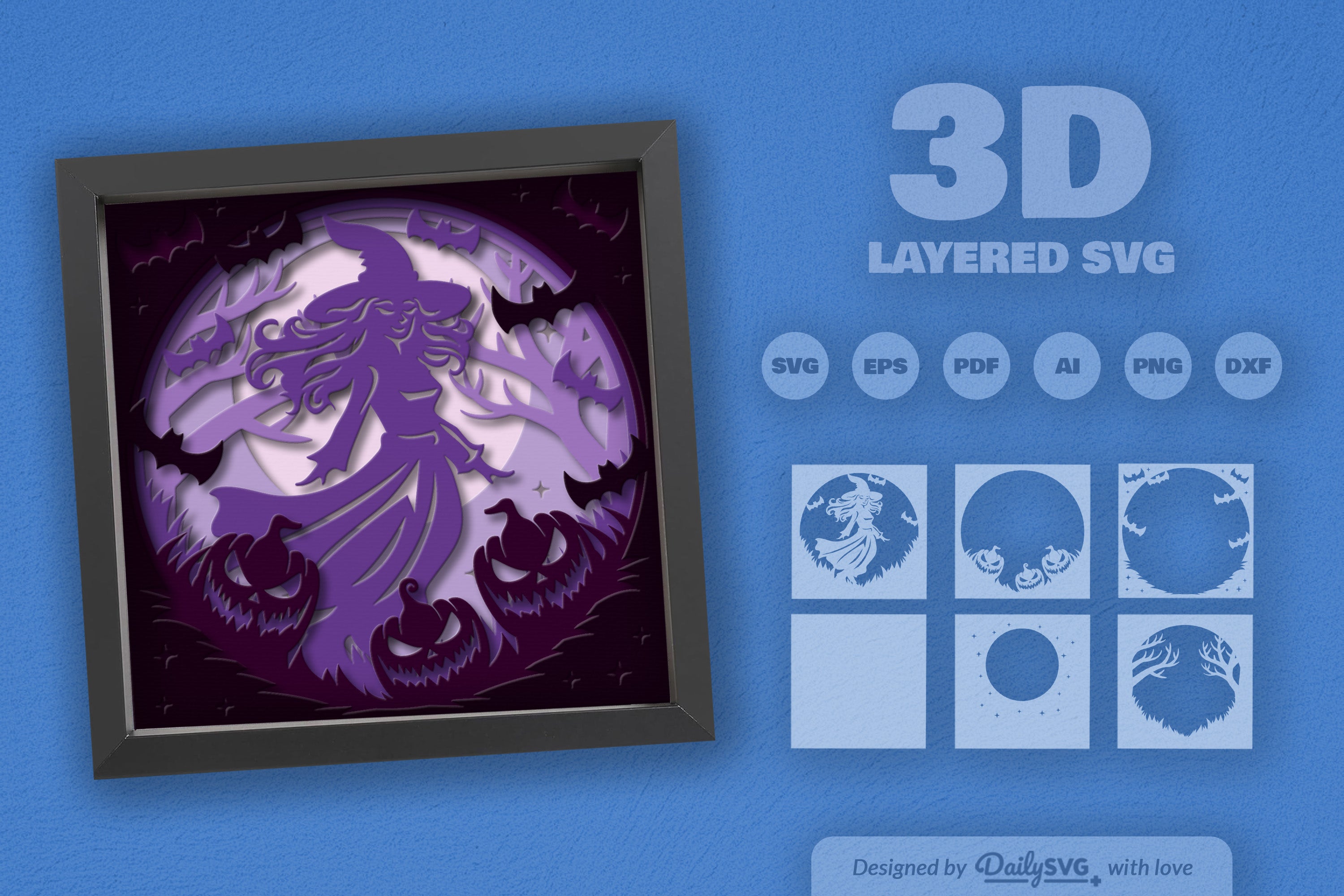 Witch in Halloween Night Papercut SVG Bundle