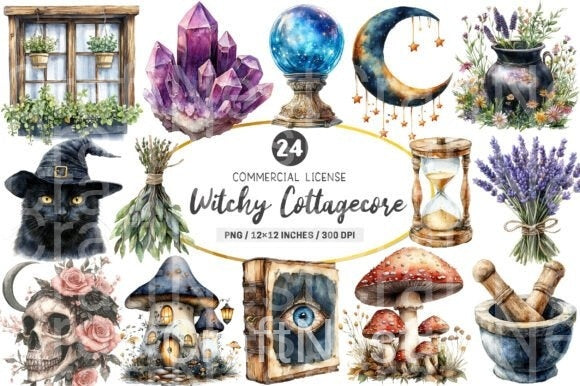 Witchy Cottagecore Clipart Bundle - CraftNest - Digital Crafting and Art