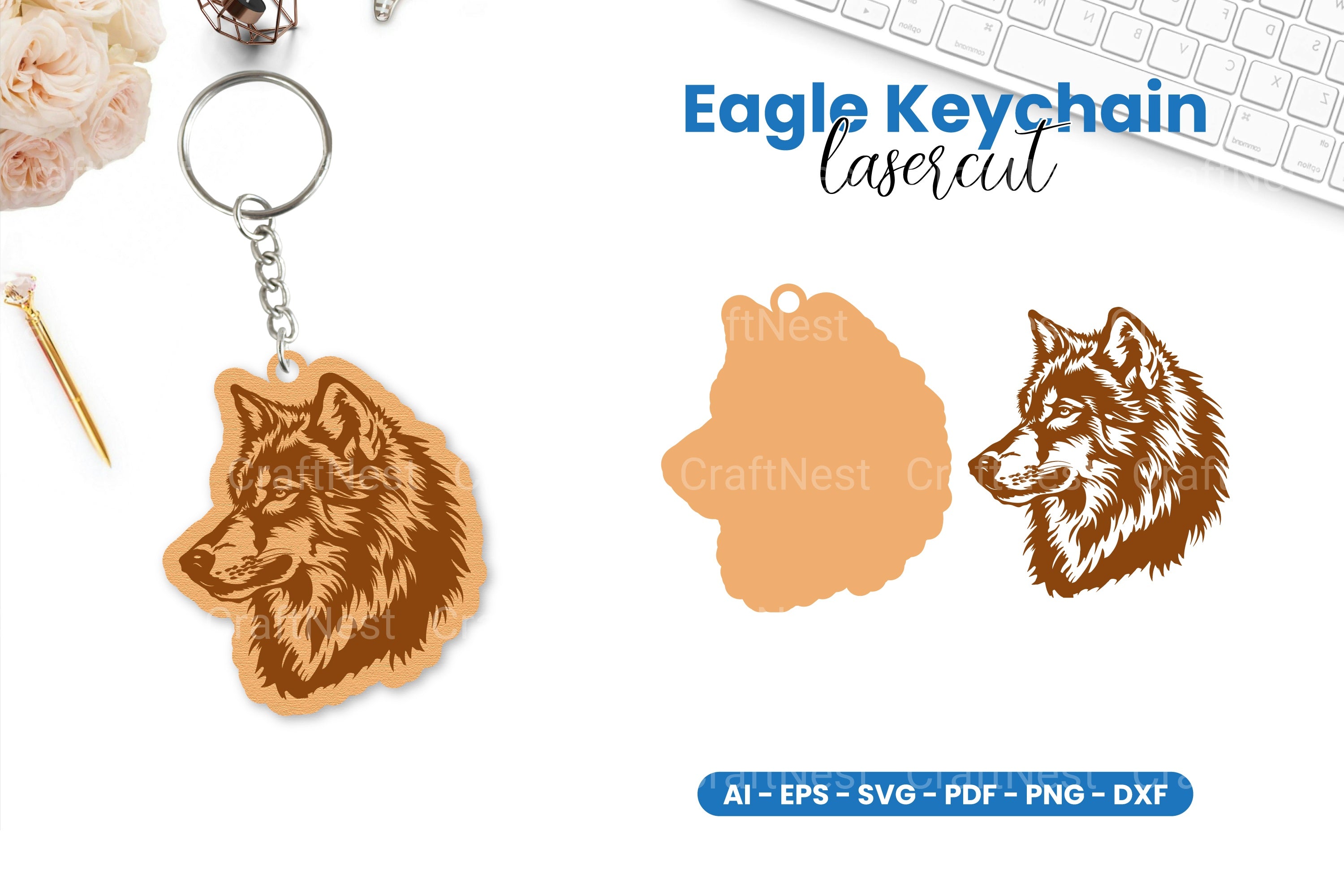 Wolf Keychain Lasercut SVG Clipart Bundle