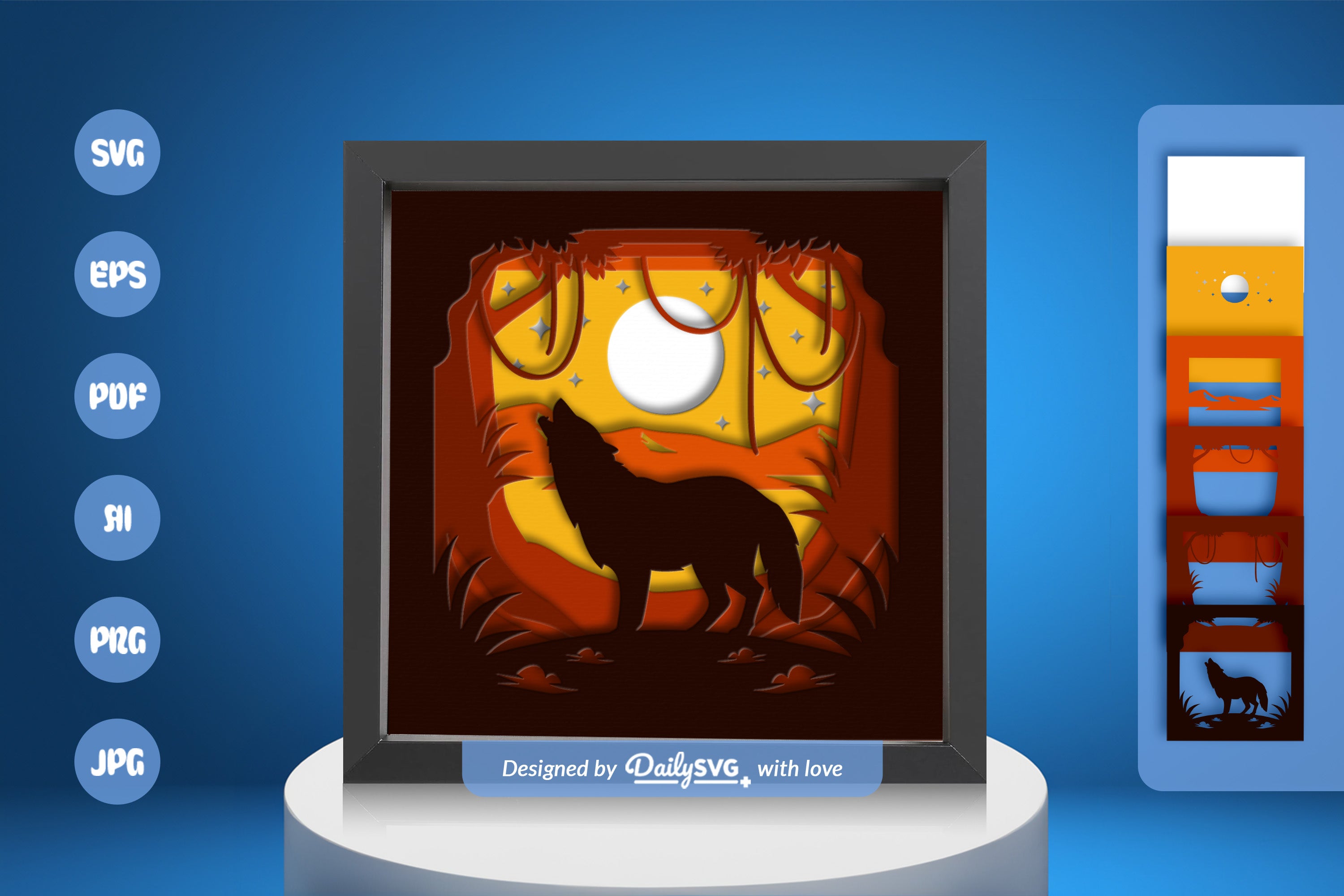 Night Forest Wolf Papercut SVG Bundle