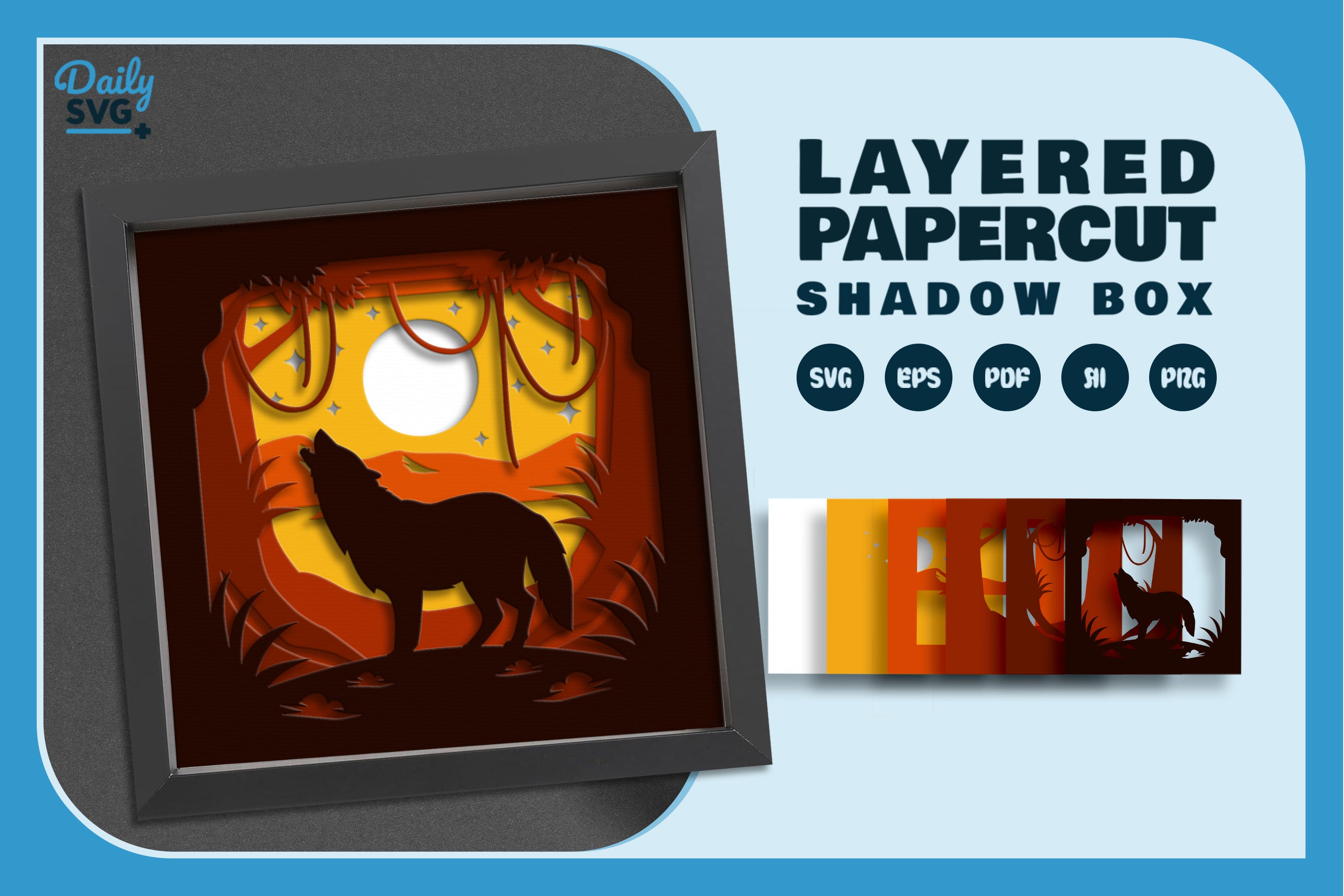 Night Forest Wolf Papercut SVG Bundle