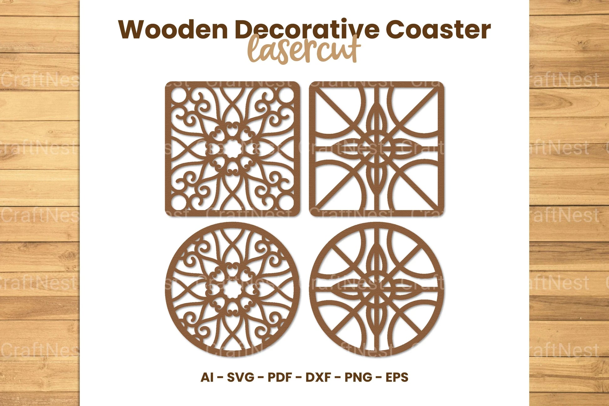 Wooden Decorative Coaster Lasercut SVG Bundle - CraftNest - Digital Crafting and Art