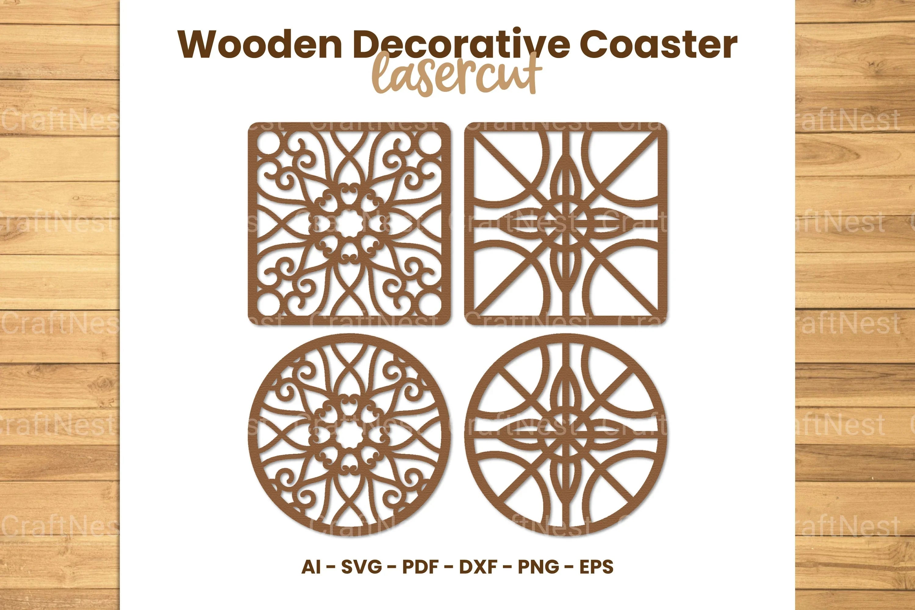 Wooden Decorative Coaster Lasercut SVG Bundle - CraftNest - Digital Crafting and Art