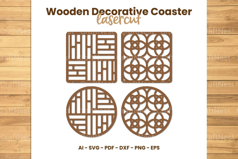 Wooden Decorative Coaster Lasercut SVG Bundle - CraftNest - Digital Crafting and Art