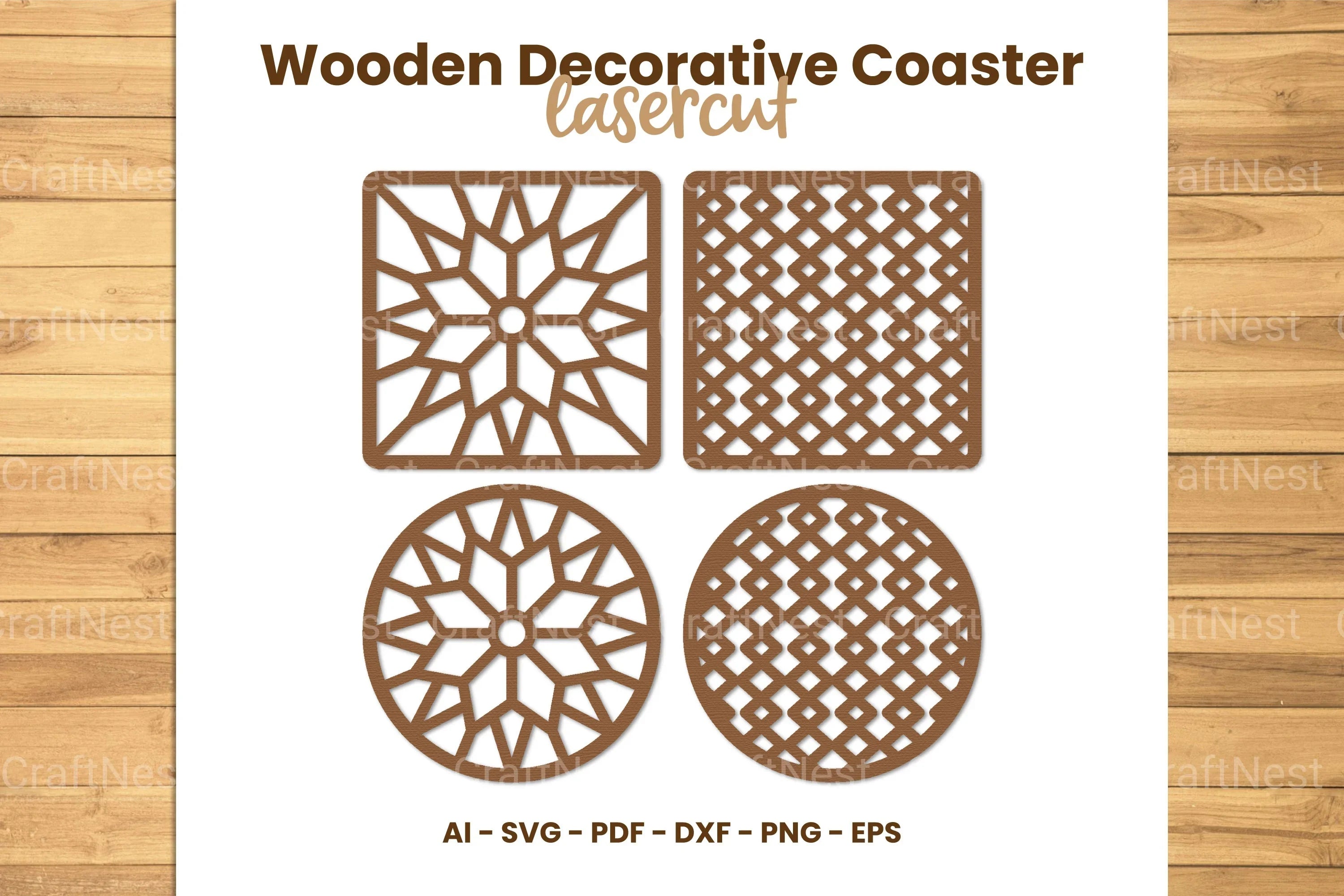 Wooden Decorative Coaster Lasercut SVG Bundle - CraftNest - Digital Crafting and Art