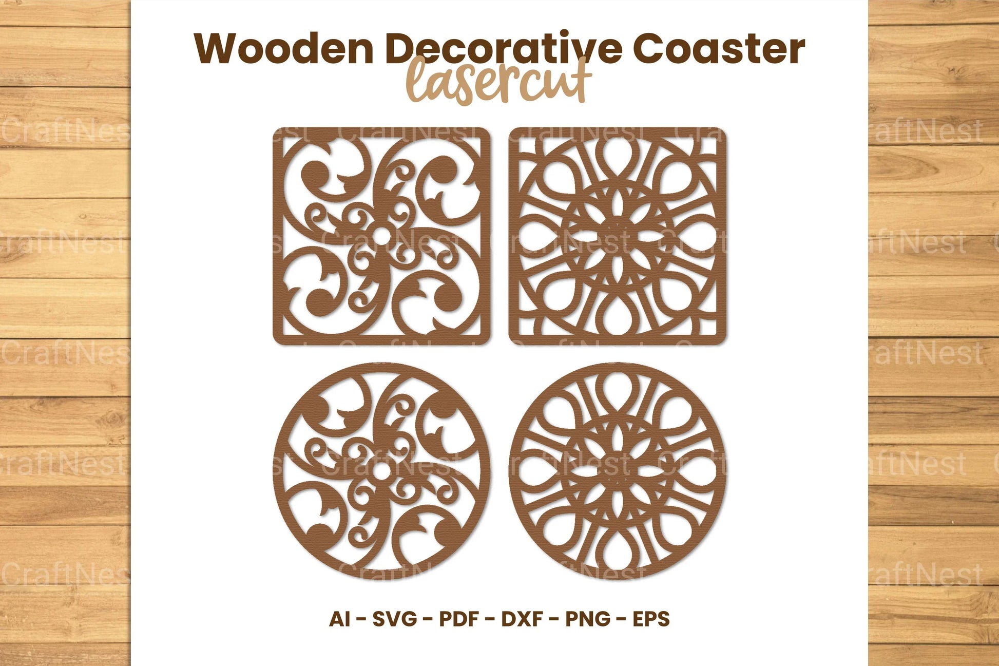 Wooden Decorative Coaster Lasercut SVG Bundle - CraftNest - Digital Crafting and Art