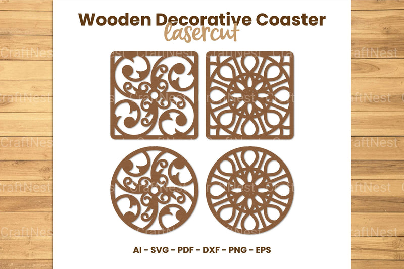 Wooden Decorative Coaster Lasercut SVG Bundle - CraftNest - Digital Crafting and Art