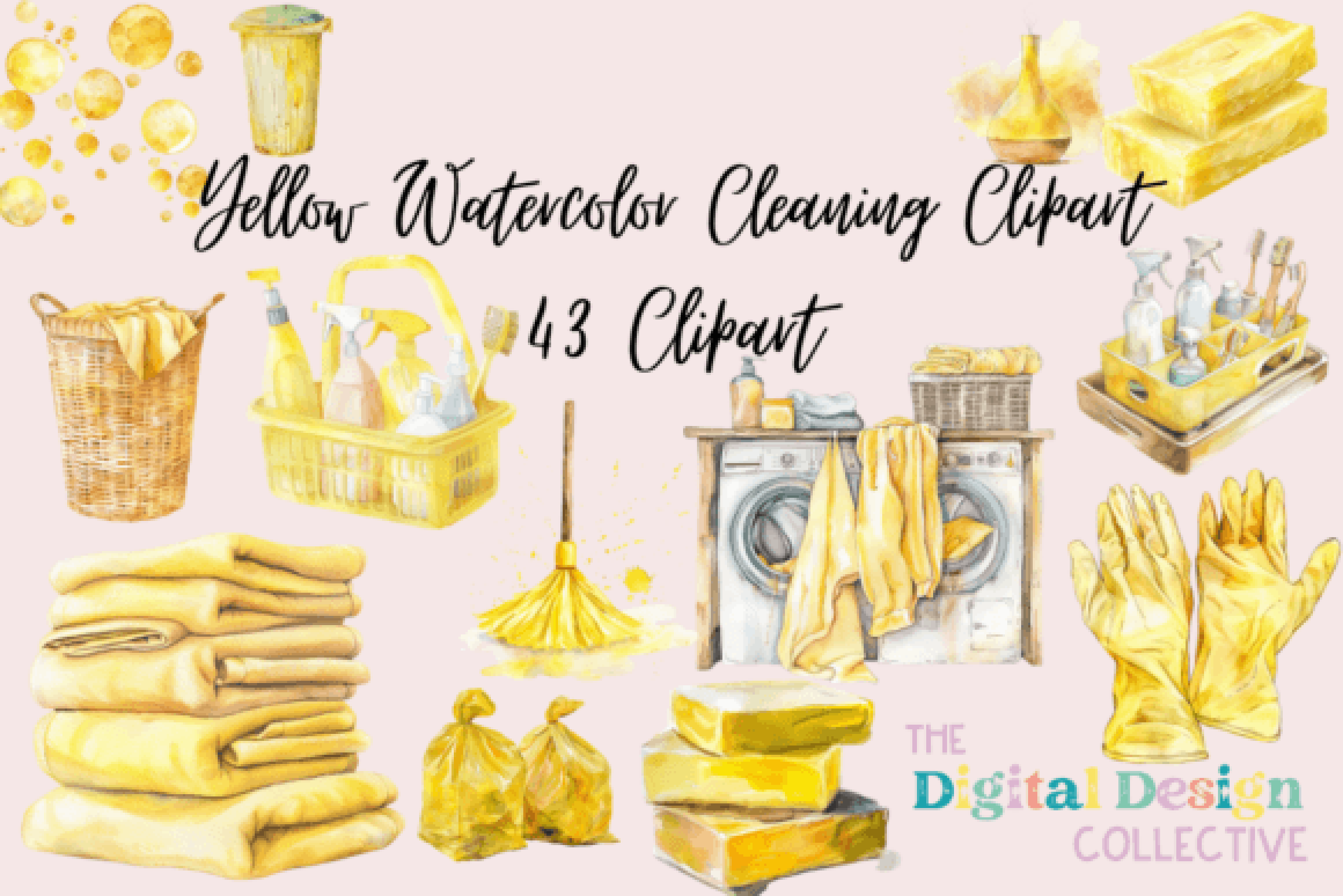 Yellow Cleaning Clipart Bundle