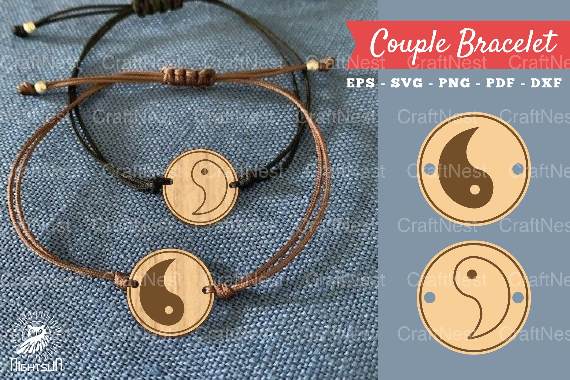 Yin Yang Laser Cut Couple Bracelet Design Bundle - CraftNest - Digital Crafting and Art