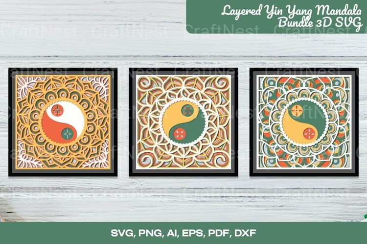 Yin Yang Layered Mandala 3D SVG Bundle - CraftNest - Digital Crafting and Art
