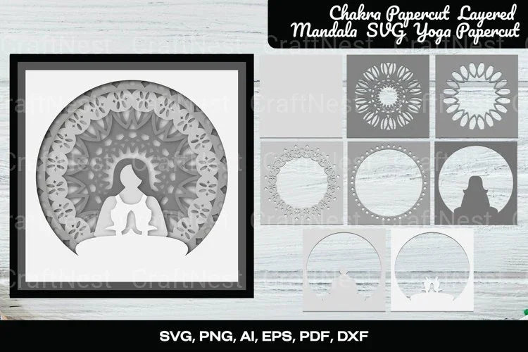 Yoga Layered Mandala Chakra Papercut Clipart Bundle - CraftNest - Digital Crafting and Art