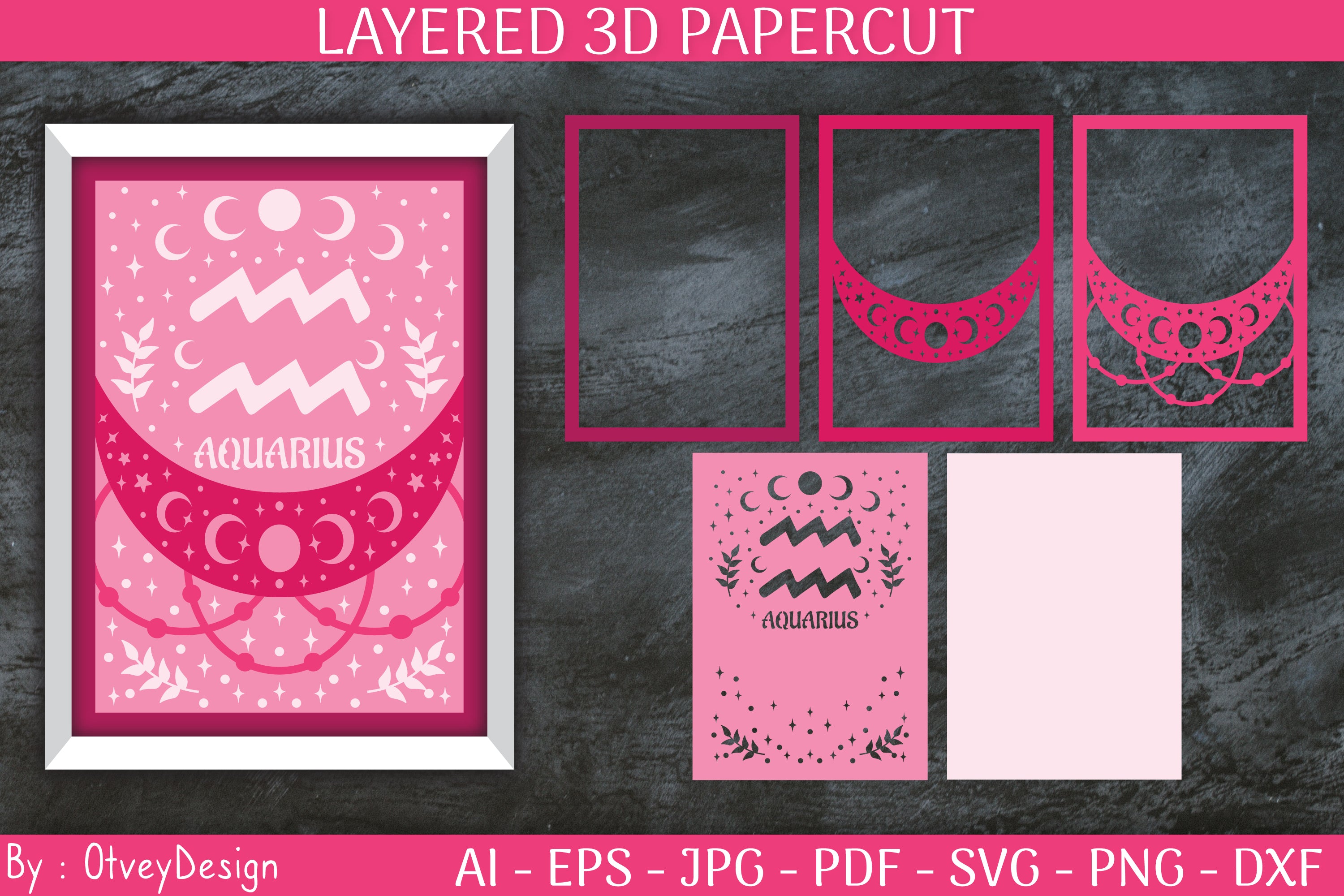 Zodiac Signs Celestial 3D Layered Papercut SVG Bundle