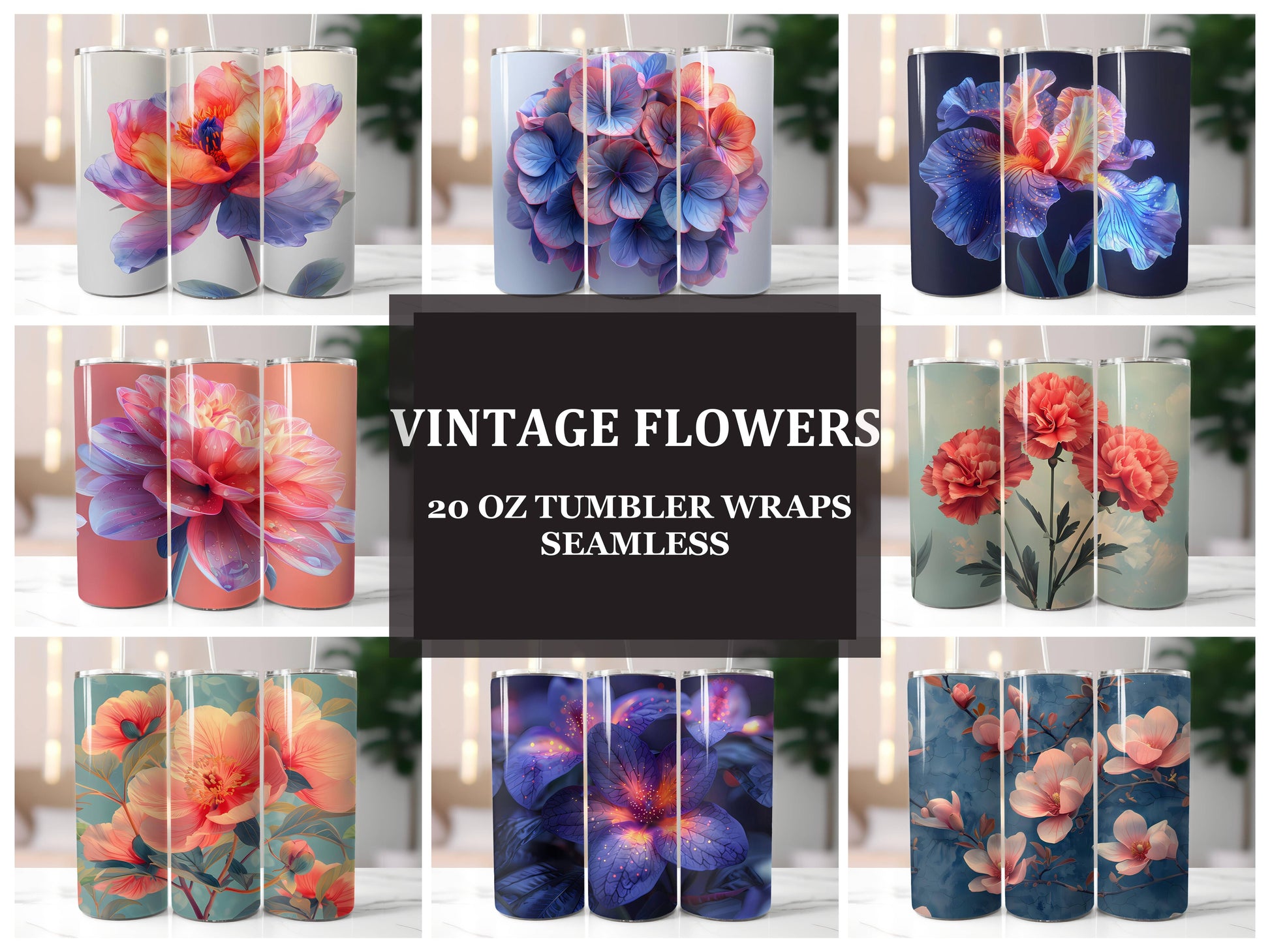 Vintage Flowers Tumbler Wrap - CraftNest - Digital Crafting and Art