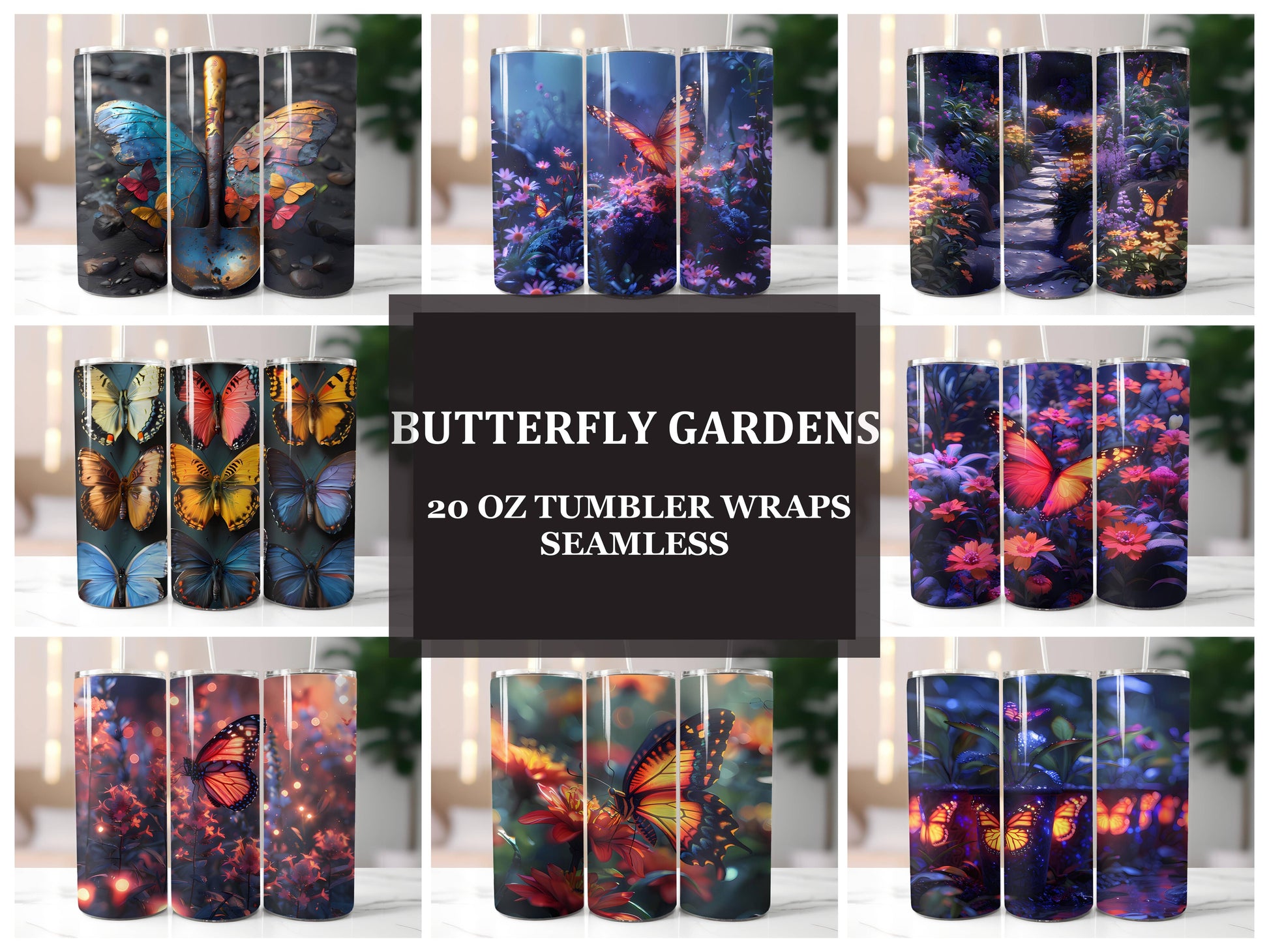 Butterfly Gardens 3 Tumbler Wrap - CraftNest - Digital Crafting and Art