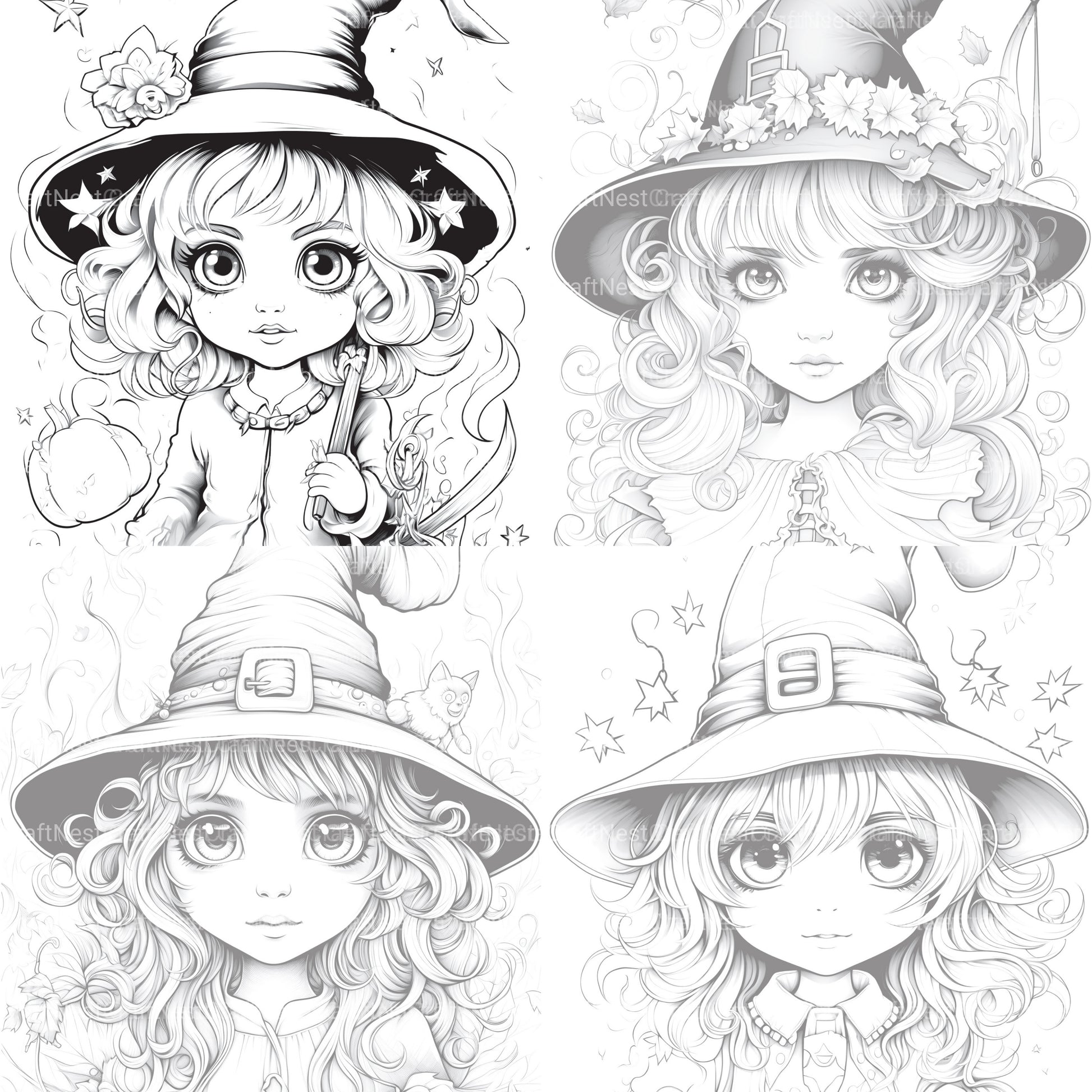 Cute Witch Coloring Book - CraftNest - Digital Crafting and Art