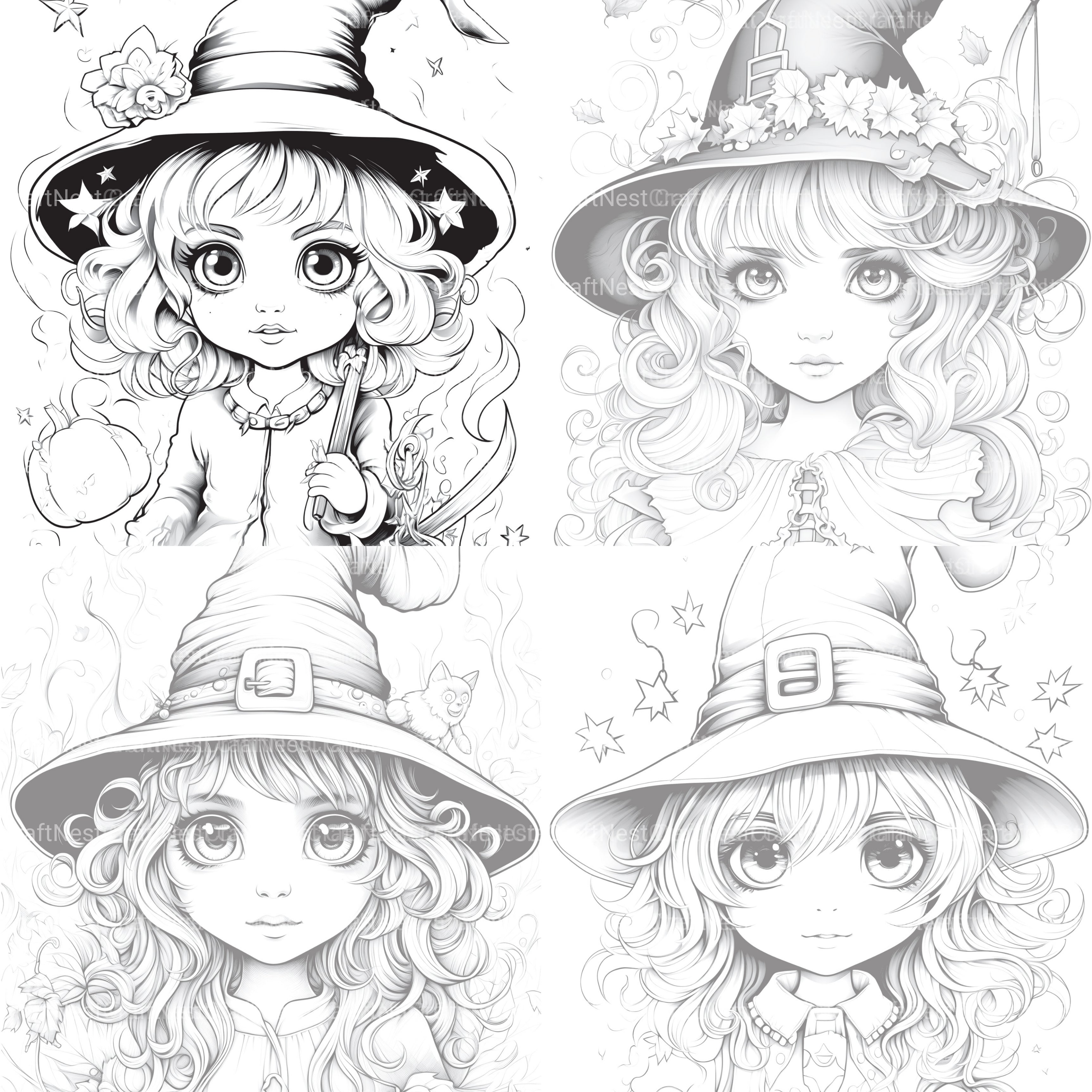 Cute Witch Coloring Book - CraftNest - Digital Crafting and Art