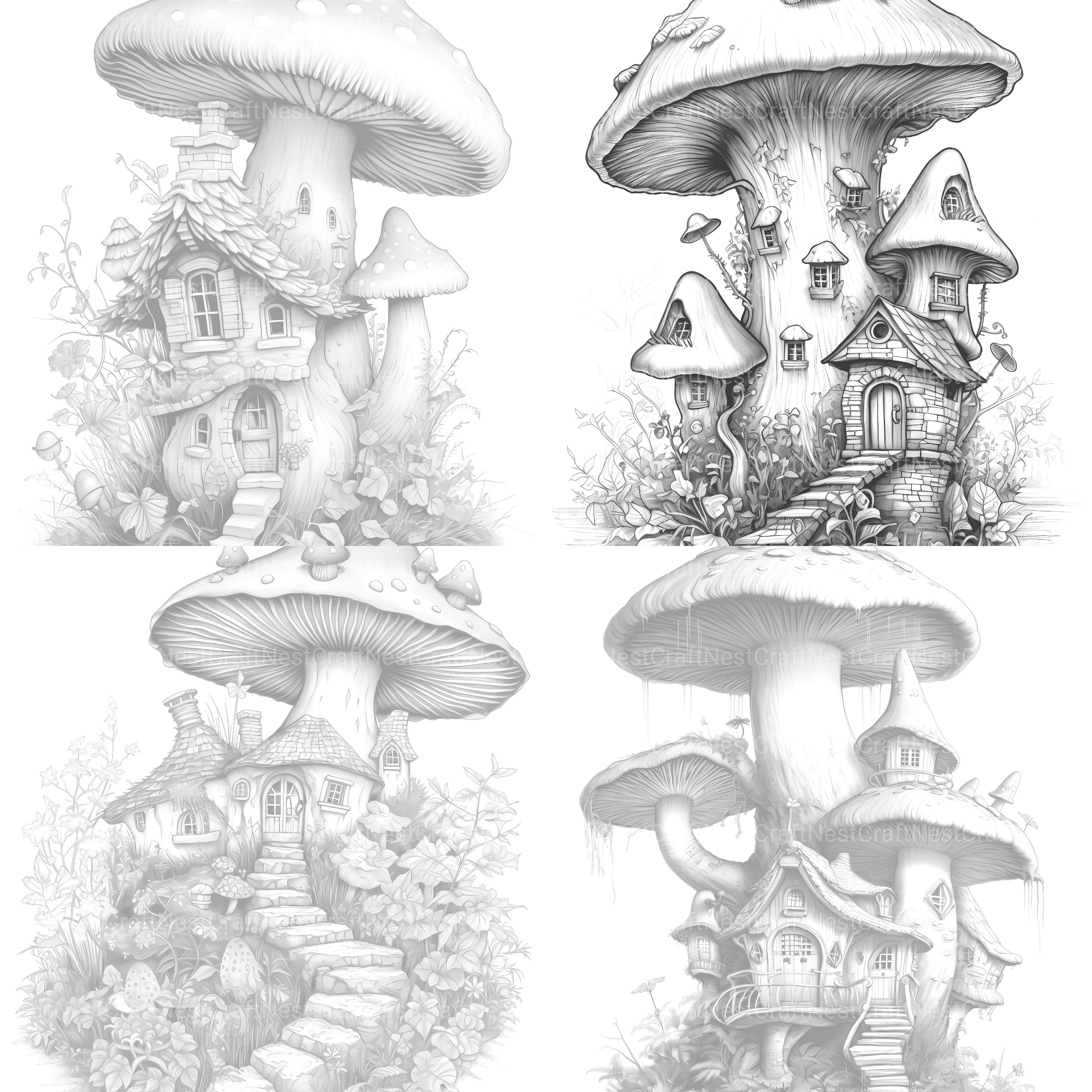 Mushroom House Coloring Book - CraftNest - Digital Crafting and Art