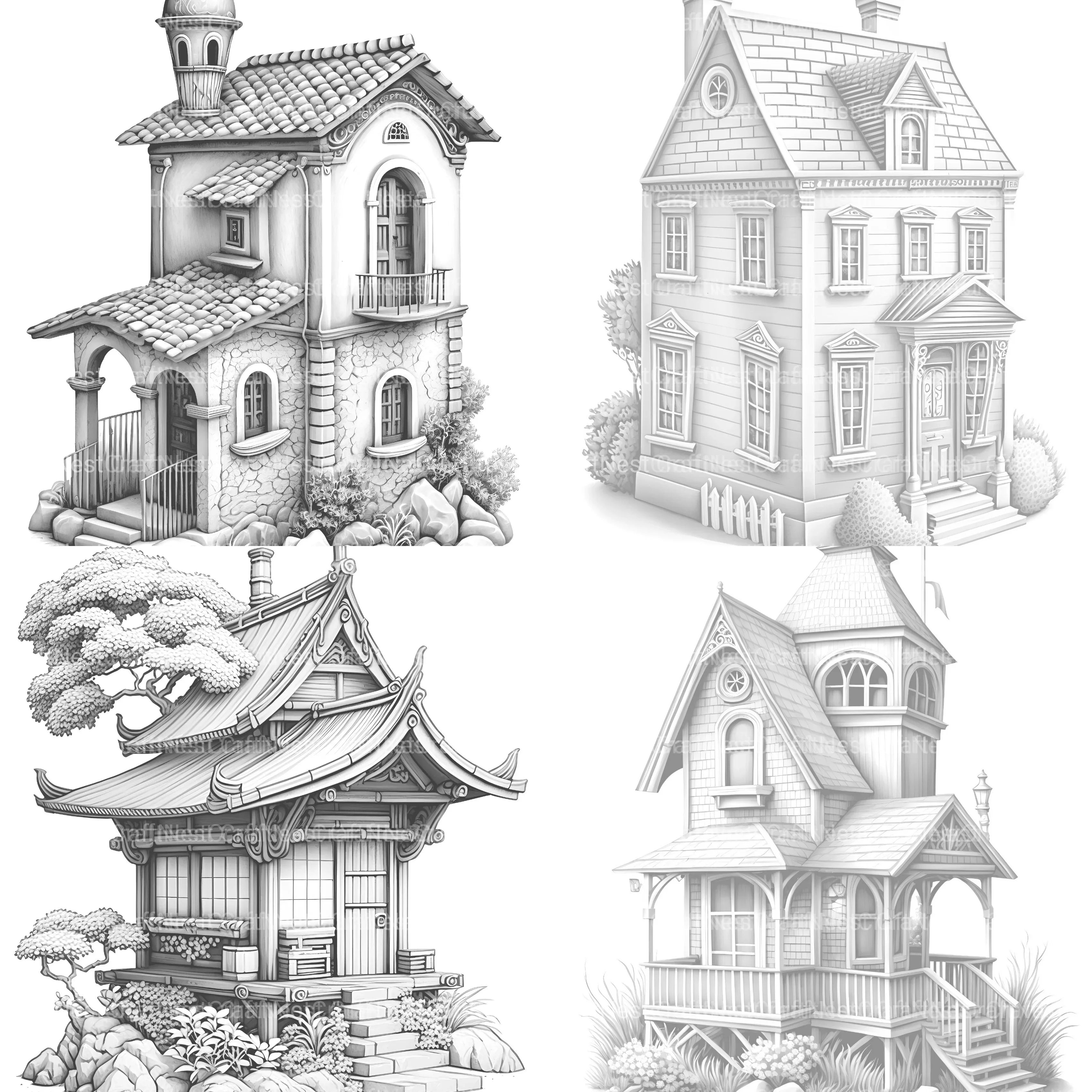 Mixed Style Tiny House Coloring Book - CraftNest - Digital Crafting and Art