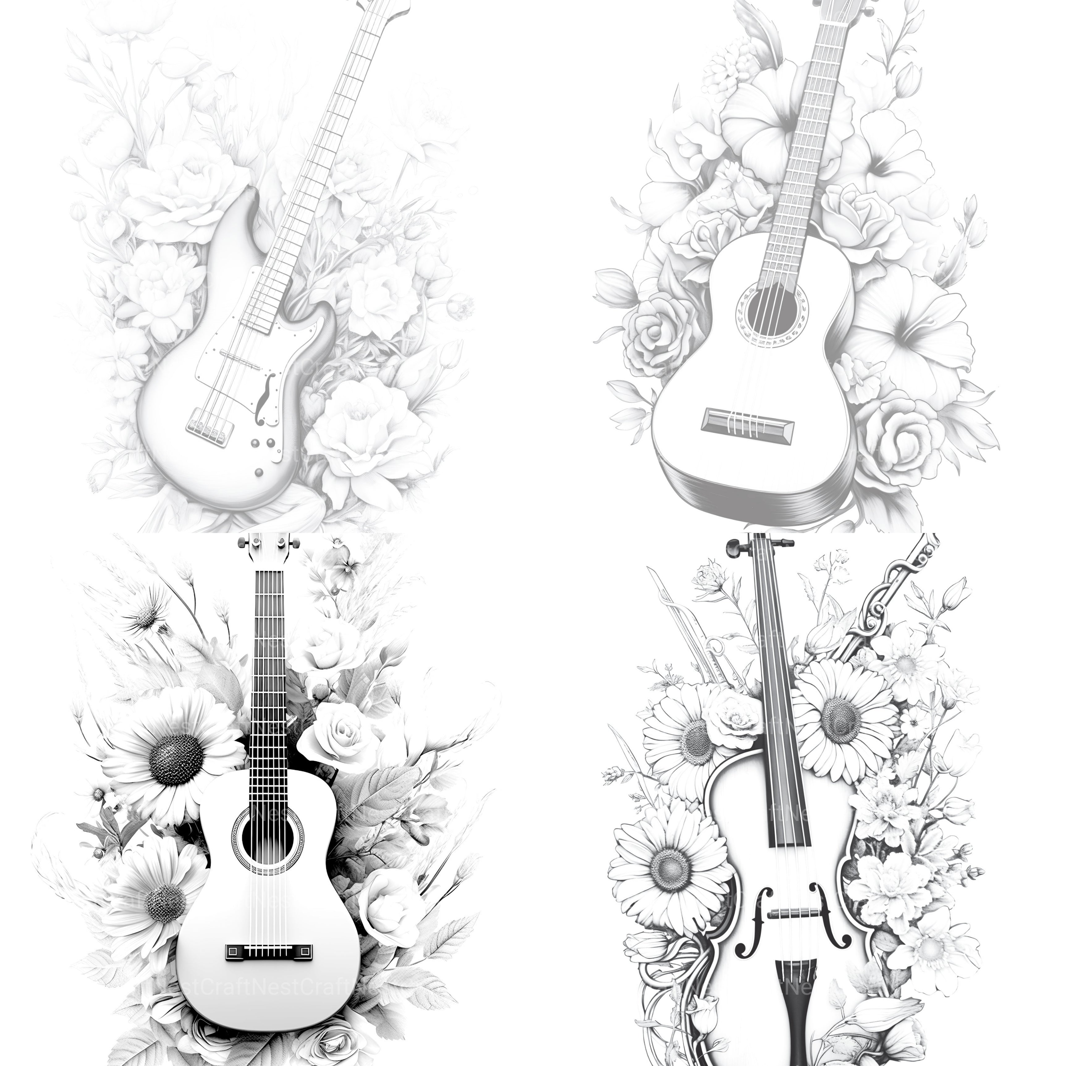 Flower Instrument Coloring Book - CraftNest - Digital Crafting and Art