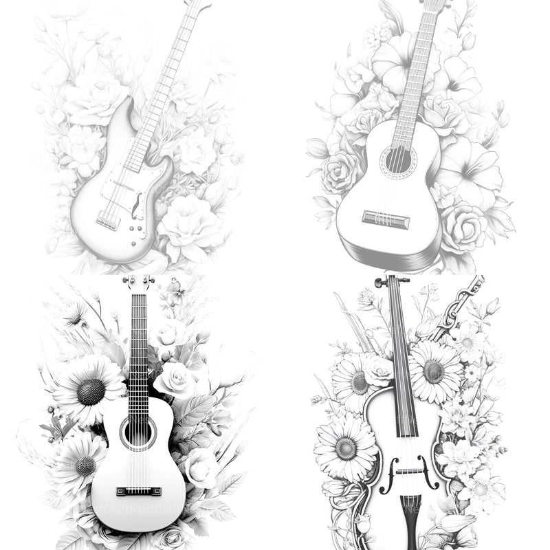 Flower Instrument Coloring Book - CraftNest - Digital Crafting and Art