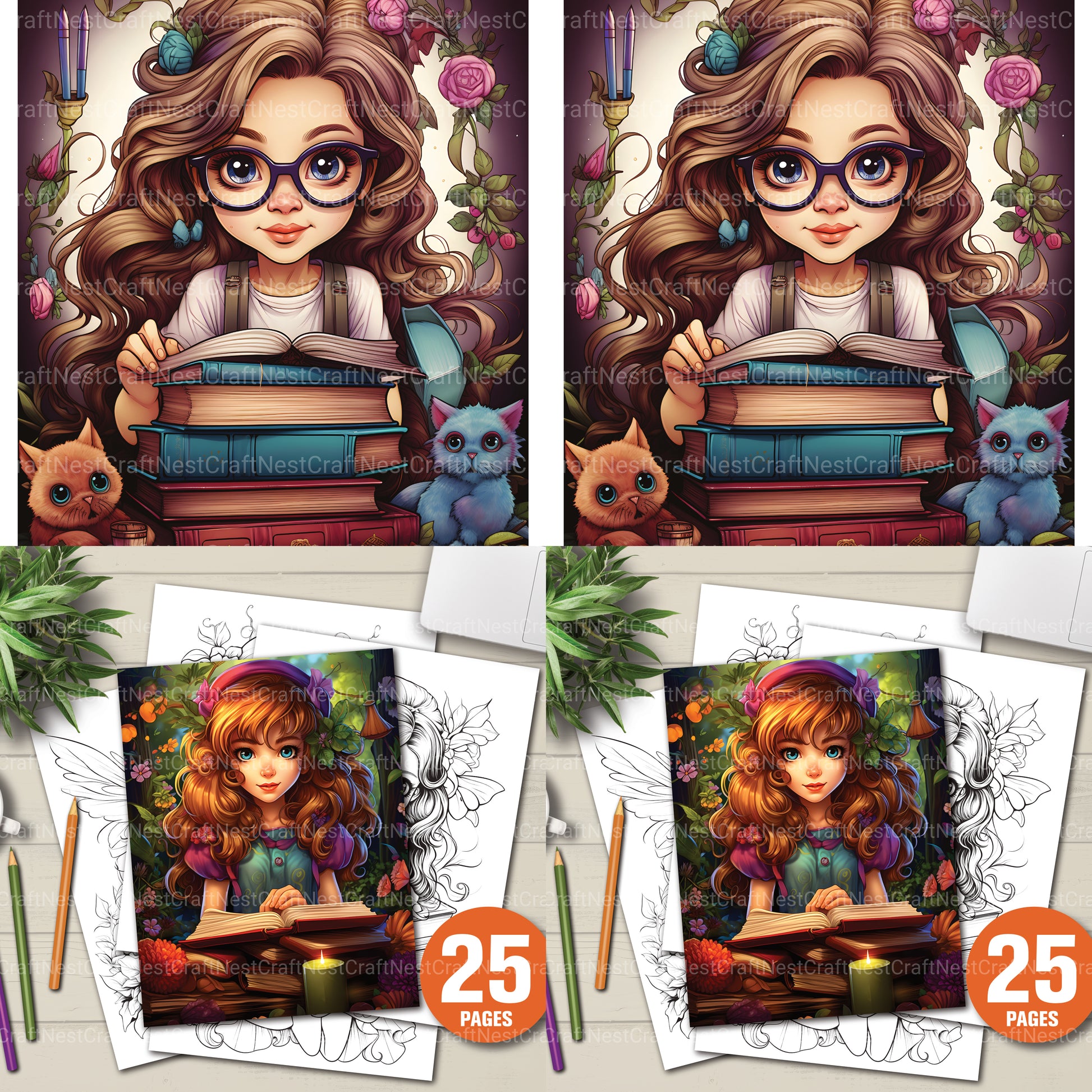 Bookworm Fairies Coloring Book - CraftNest - Digital Crafting and Art