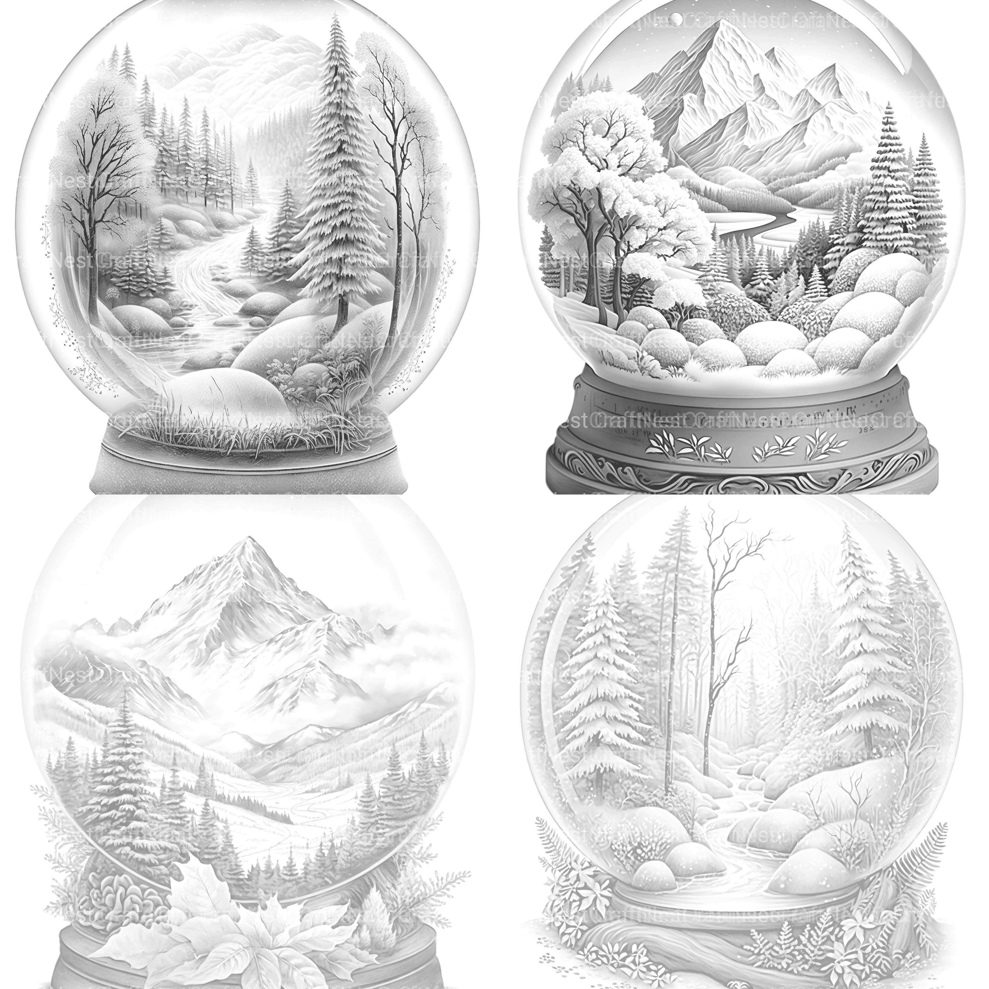 Snow Globe Nature Scene Coloring Book - CraftNest - Digital Crafting and Art