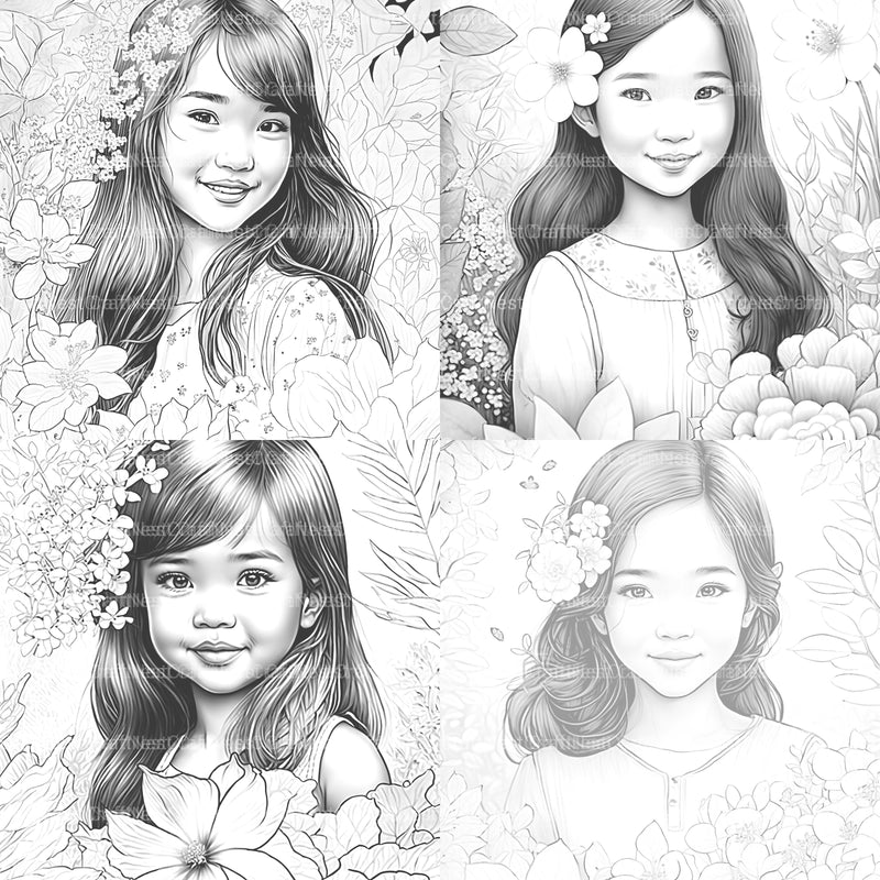 Asian Flower Girl Coloring Book - CraftNest - Digital Crafting and Art
