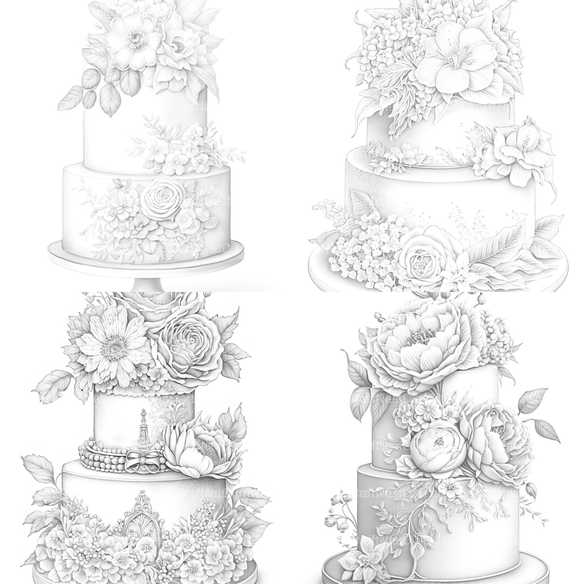 Floral Wedding Cake Coloring Book - CraftNest - Digital Crafting and Art