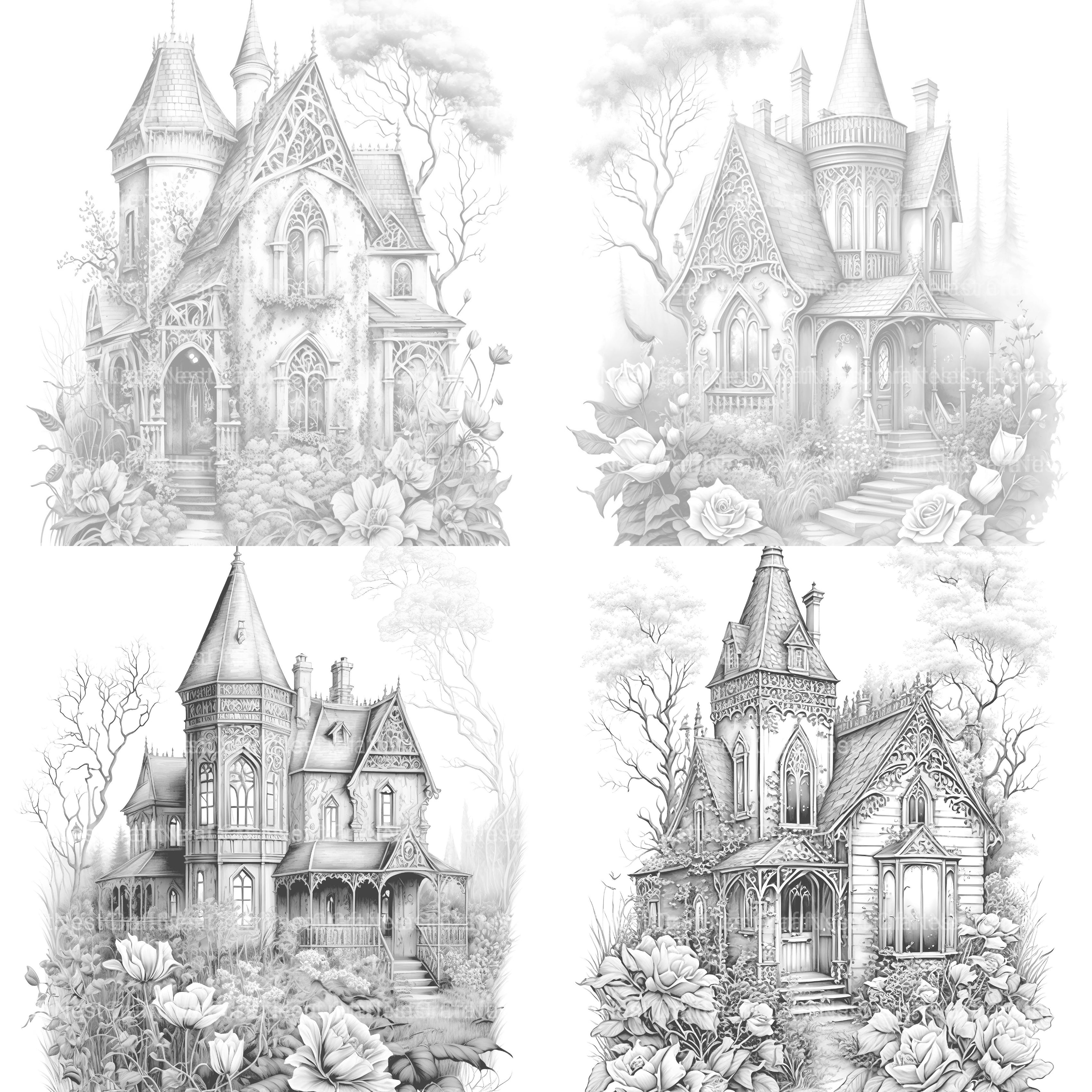 Gothic House Coloring Book - CraftNest - Digital Crafting and Art