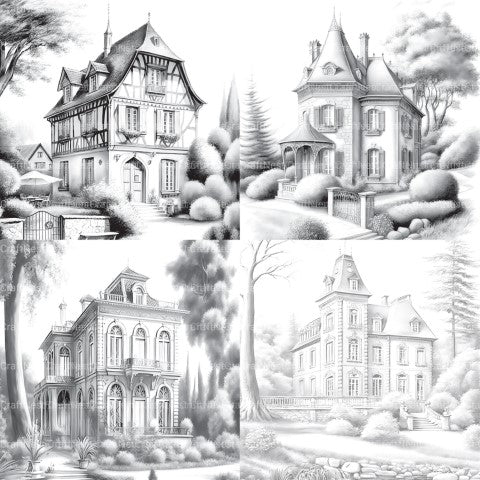 Old French Houses Coloring Book - CraftNest - Digital Crafting and Art