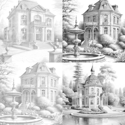 German Villas Coloring Book - CraftNest - Digital Crafting and Art
