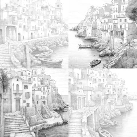 Italian Coastal Villages Coloring Book - CraftNest - Digital Crafting and Art