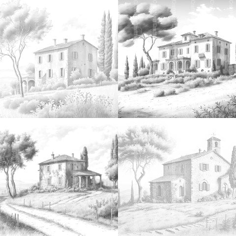 Old Italian Country Houses Coloring Book - CraftNest - Digital Crafting and Art