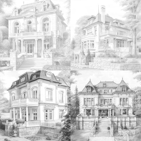 Luxurious Villas Coloring Book - CraftNest - Digital Crafting and Art