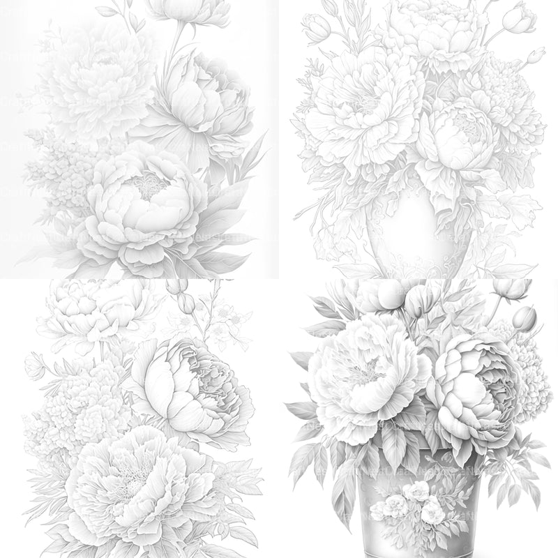 Peony Flower Coloring Book - CraftNest - Digital Crafting and Art
